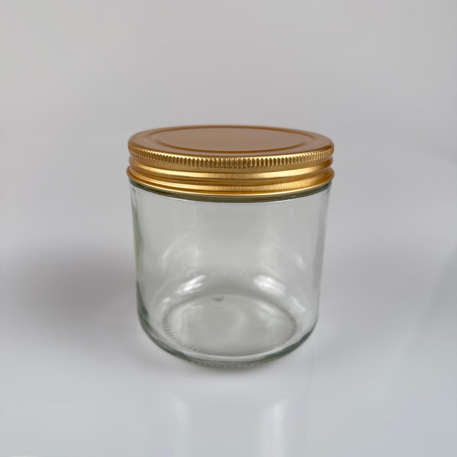 450 Cc Geniş Ağız Cam Kavanoz - Gold Metal Kapaklı - 450 Ml Zeytin Kavanozu - Mum Kavanozu