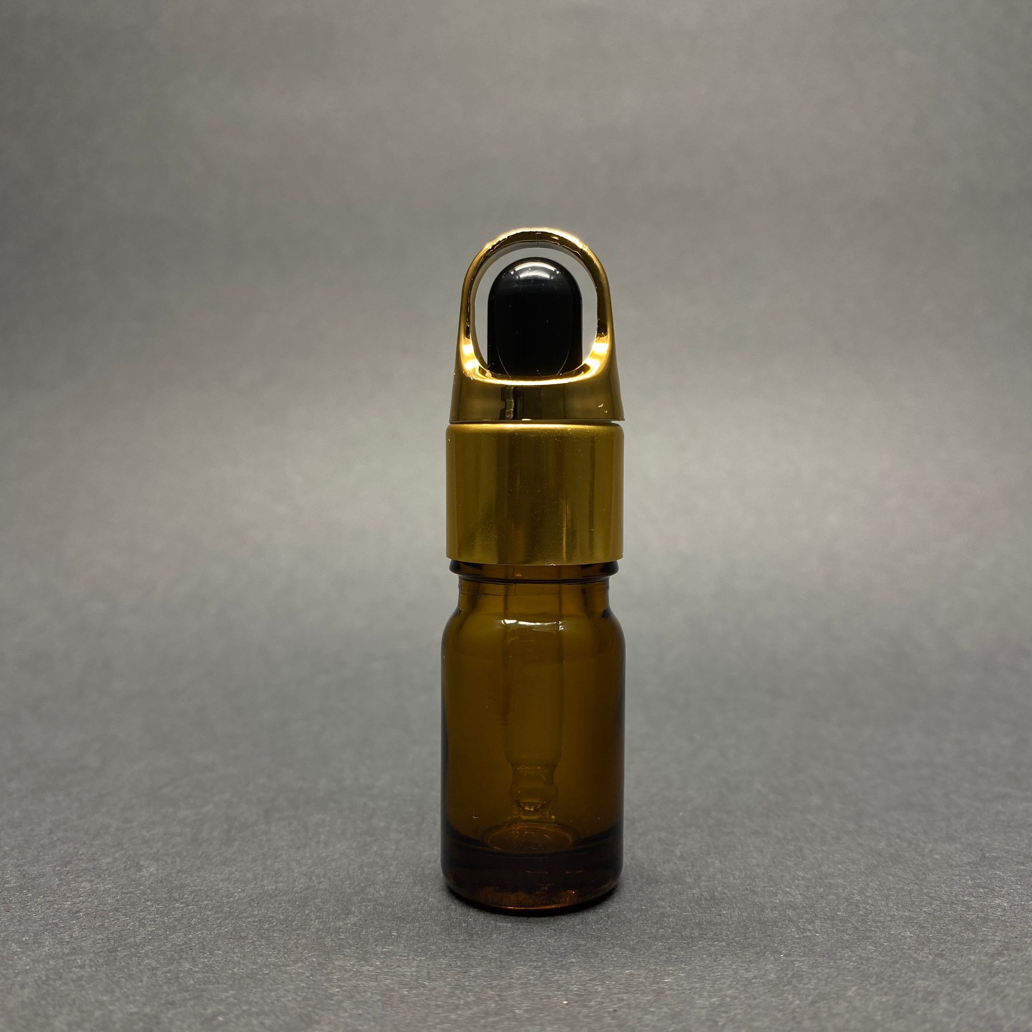 5 Cc Amber Cam Damlalıklı Şişe - Siyah Emzik - Gold Flower Sepet Model Metalik Kapak - 5 Ml Cam Damlalıklı Şişe