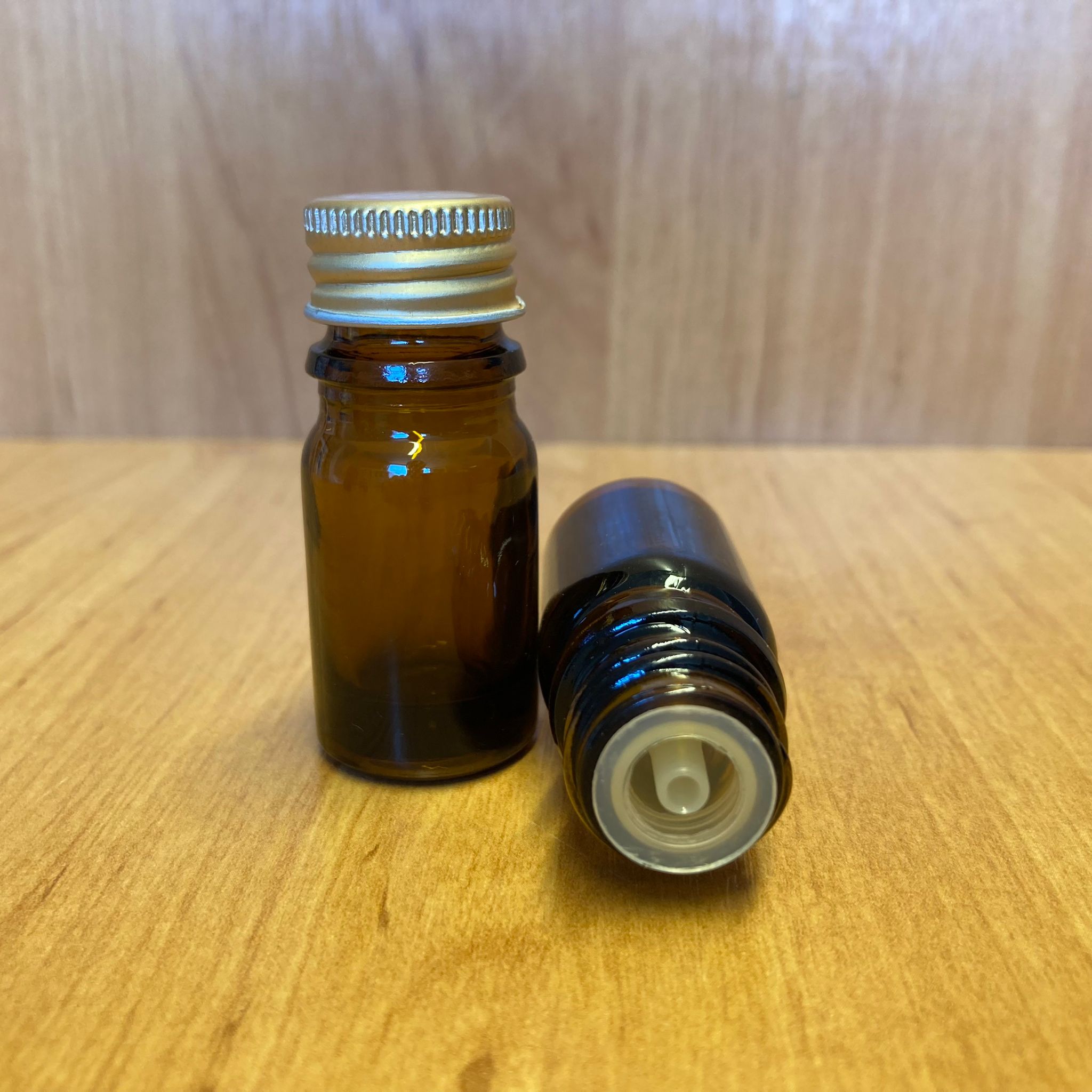 5 Cc Amber İçten Damlalıklı - Gold Metal Kapaklı Cam Şişe - 5 Ml Kolonya Tıpalı Cam Şişe