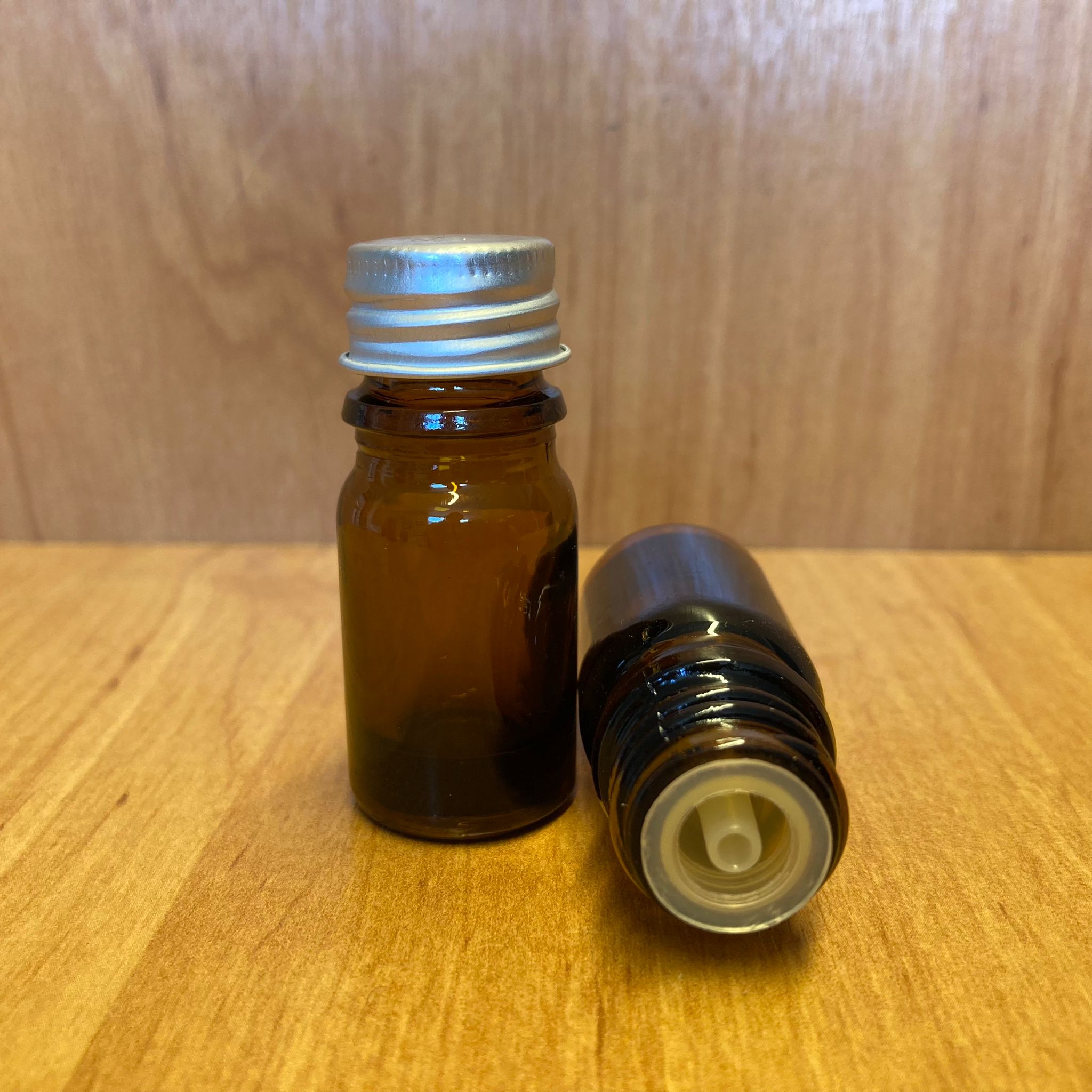 5 Cc Amber İçten Damlalıklı - Gümüş Metal Kapaklı Cam Şişe - 5 Ml Kolonya Tıpalı Cam Şişe