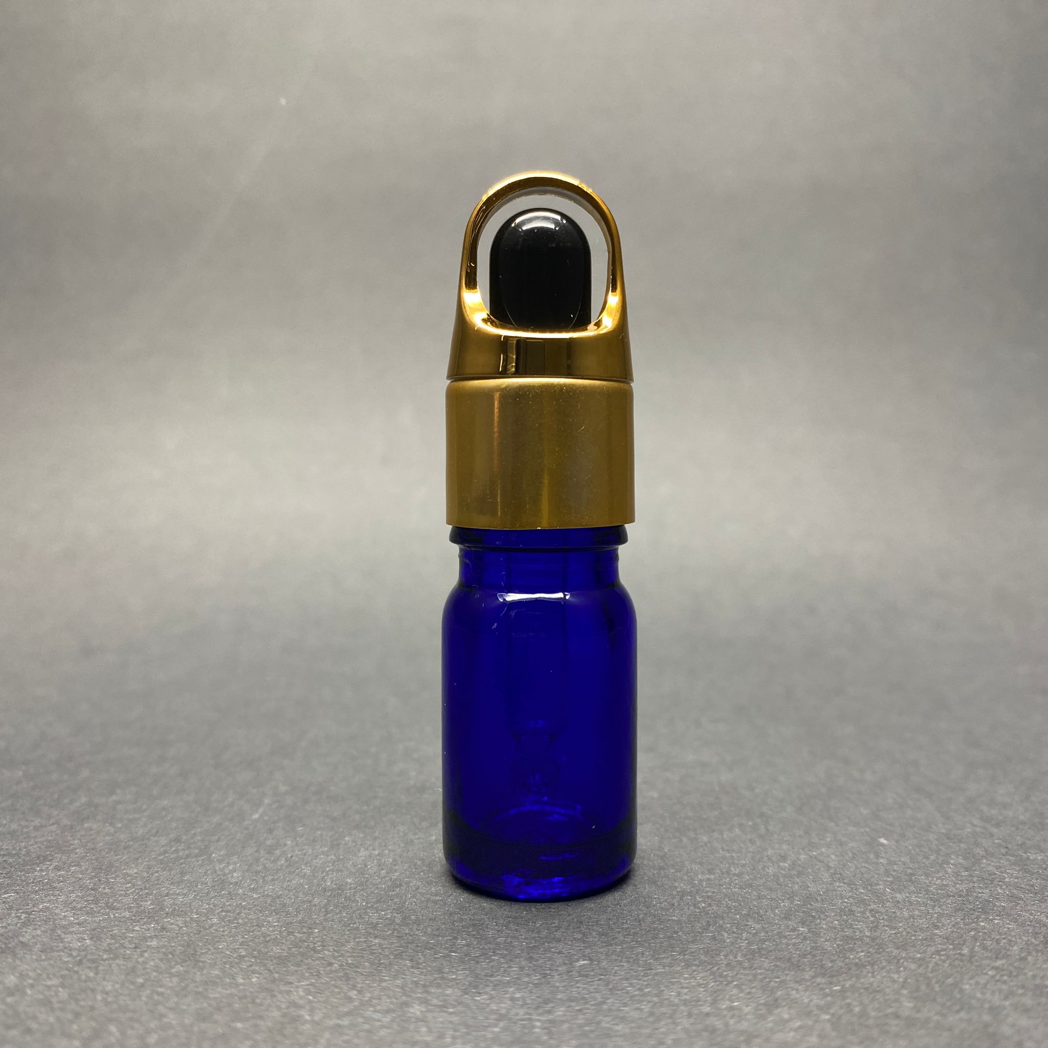5 Cc Mavi Cam Damlalıklı Şişe - Siyah Emzik - Gold Flower Sepet Model Metalik Kapak - 5 Ml Cam Damlalıklı Şişe