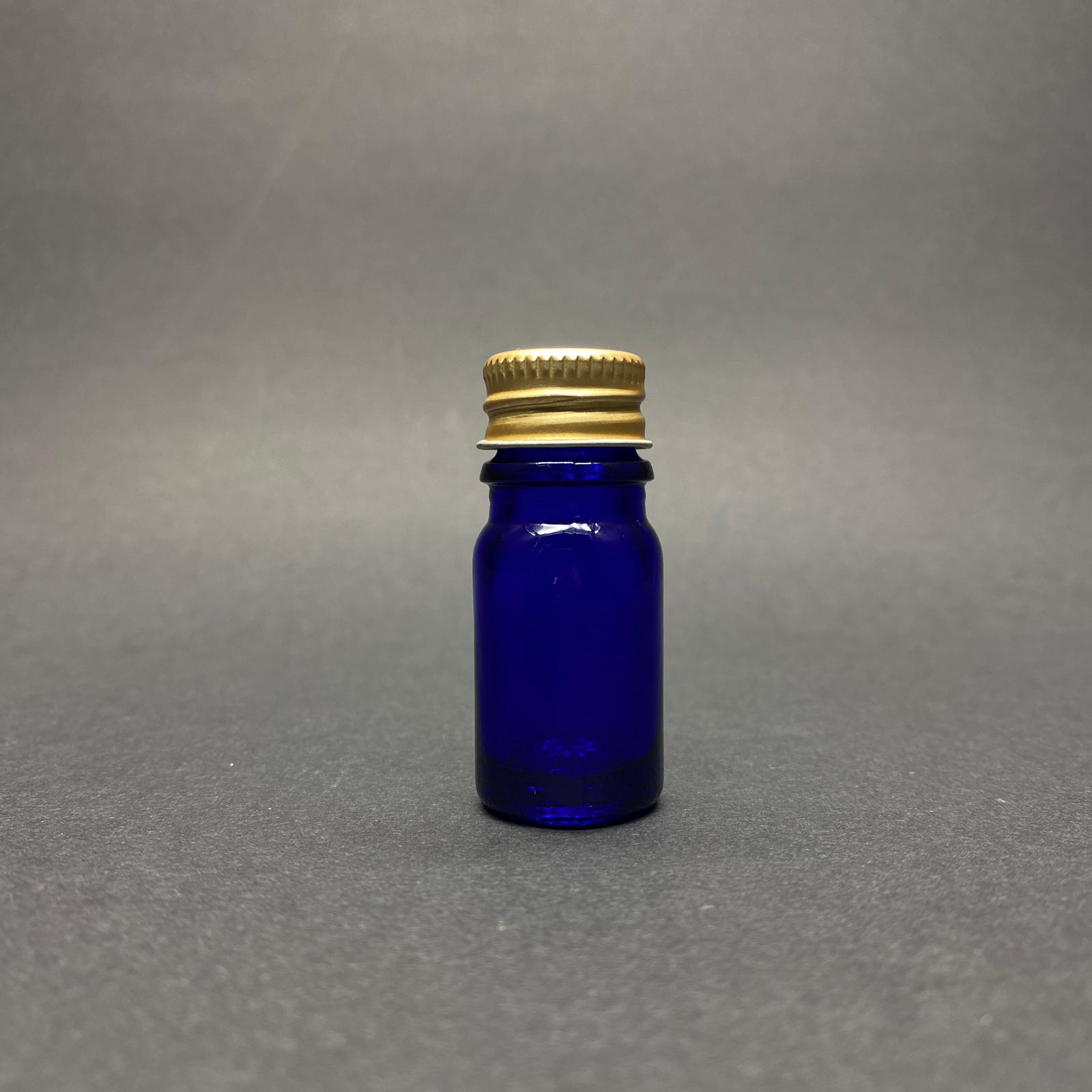 5 Cc Mavi Cam Şişe - Gold Contalı Metal Kapaklı - 5 Ml Mavi Cam Şişe