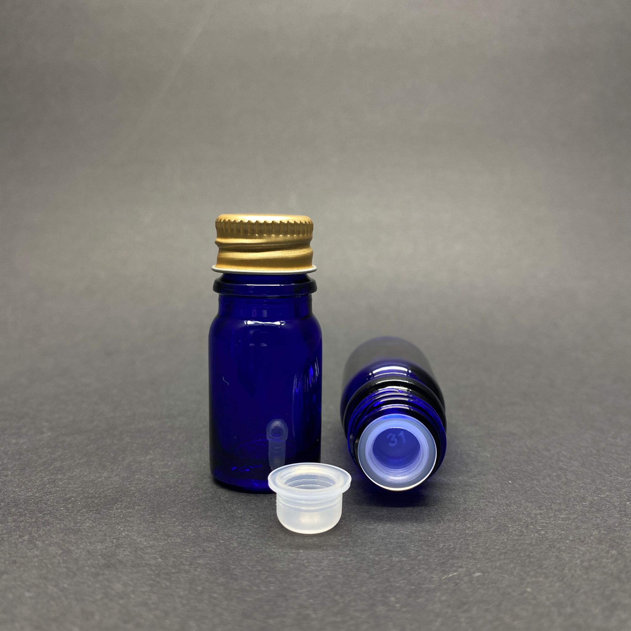 5 Cc Mavi Cam Şişe - Metal Gold Contalı Kapaklı - Kör Tıpalı Cam Şişe - 5 Ml Mavi Cam Şişe - Kapak + Kör Tıpa