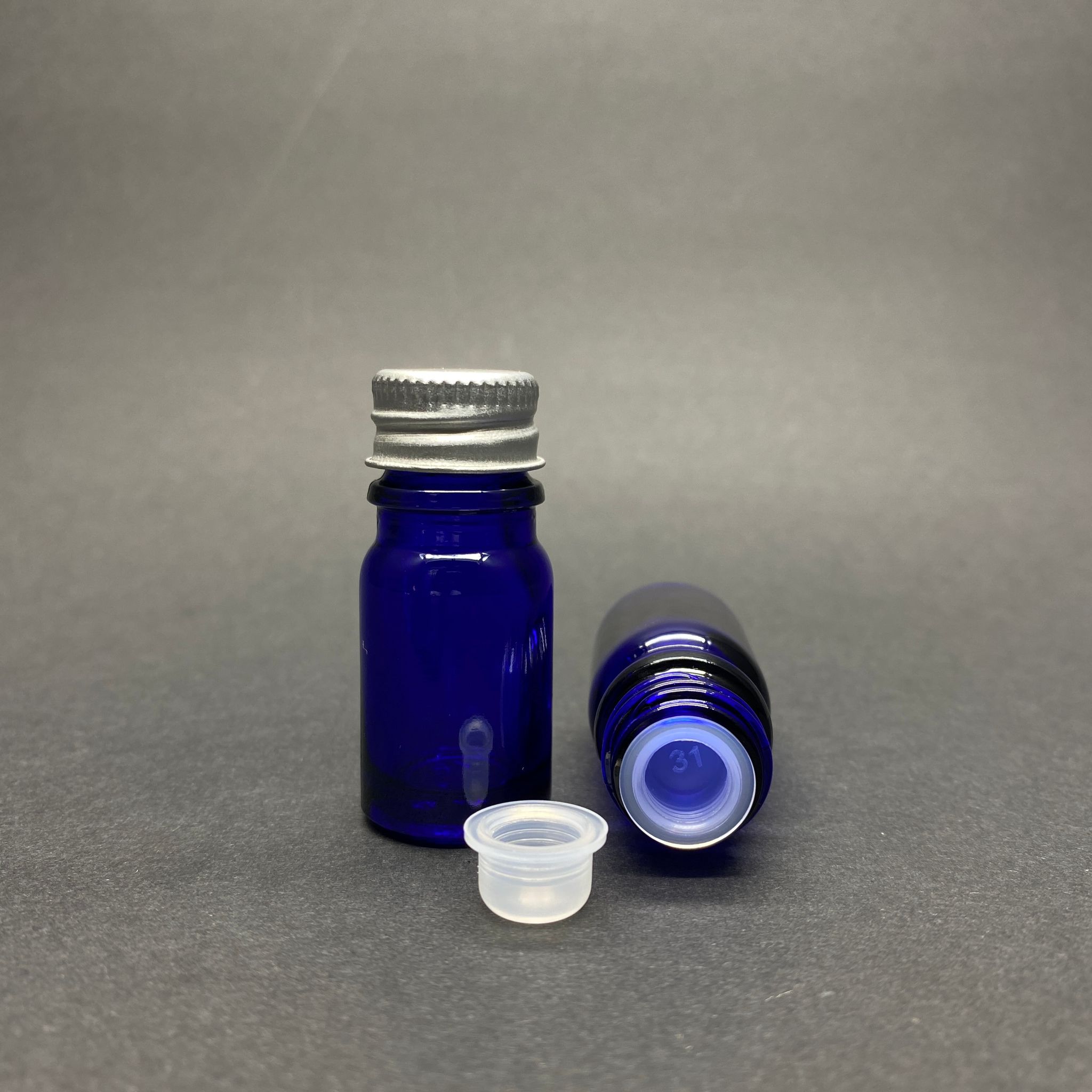 5 Cc Mavi Cam Şişe - Metal Gümüş Contalı Kapaklı - Kör Tıpalı Cam Şişe - 5 Ml Mavi Cam Şişe - Kapak + Kör Tıpa