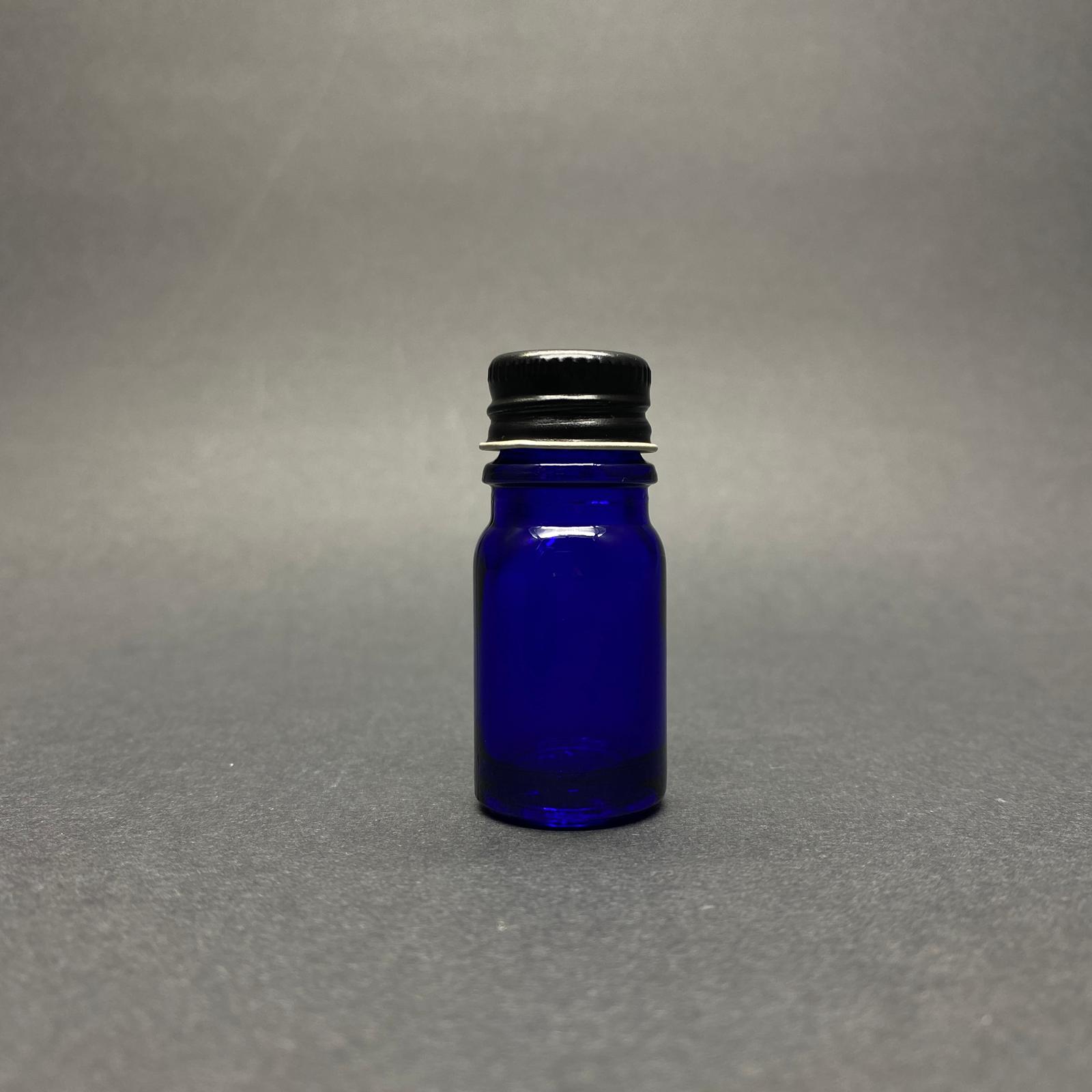 5 Cc Mavi Cam Şişe - Siyah Contalı Metal Kapaklı - 5 Ml Mavi Cam Şişe