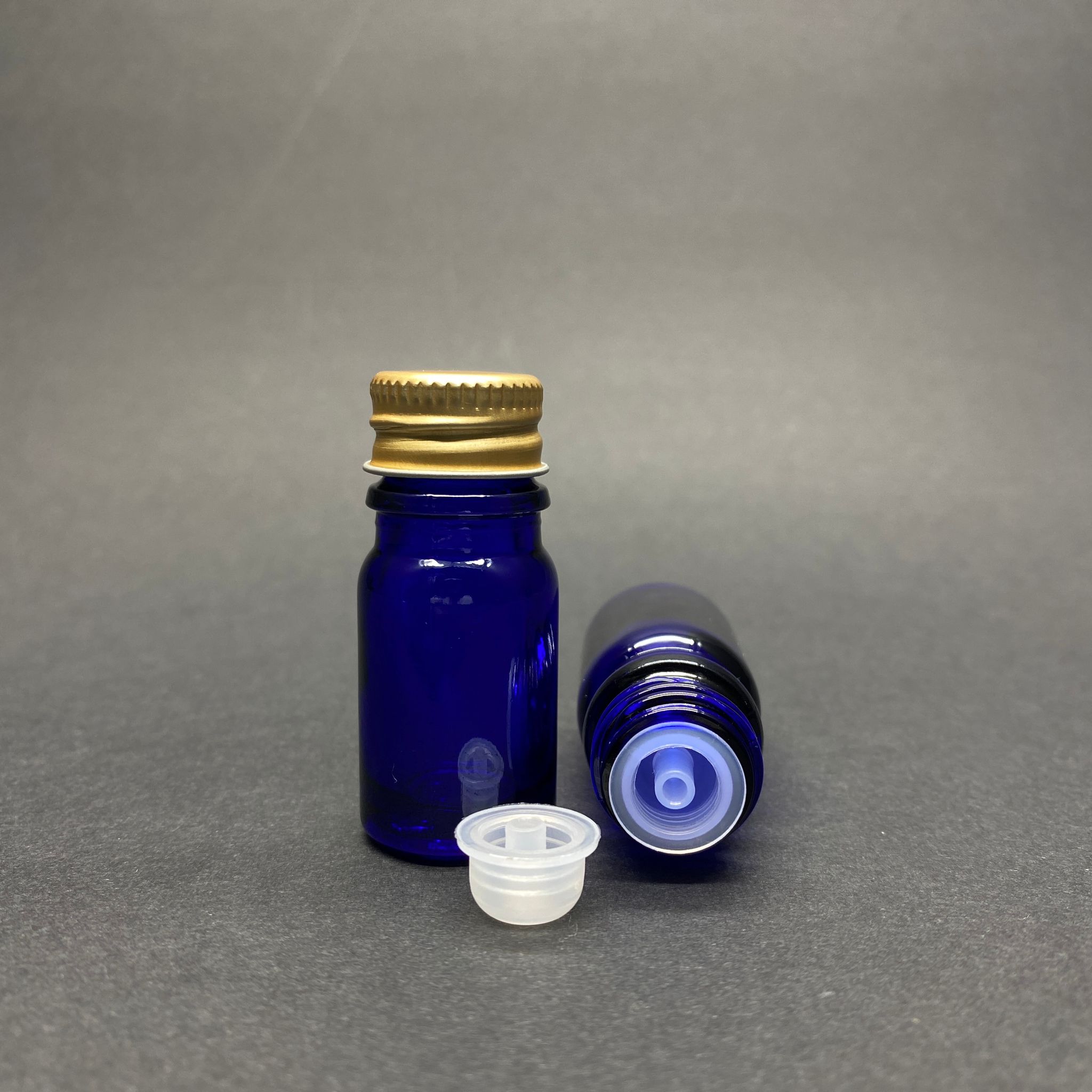 5 Cc Mavi İçten Damlalıklı (Opsiyonel Damlalık) - Metal Gold Kapaklı Cam Şişe - 5 Ml Kolonya Tıpalı Cam Şişe