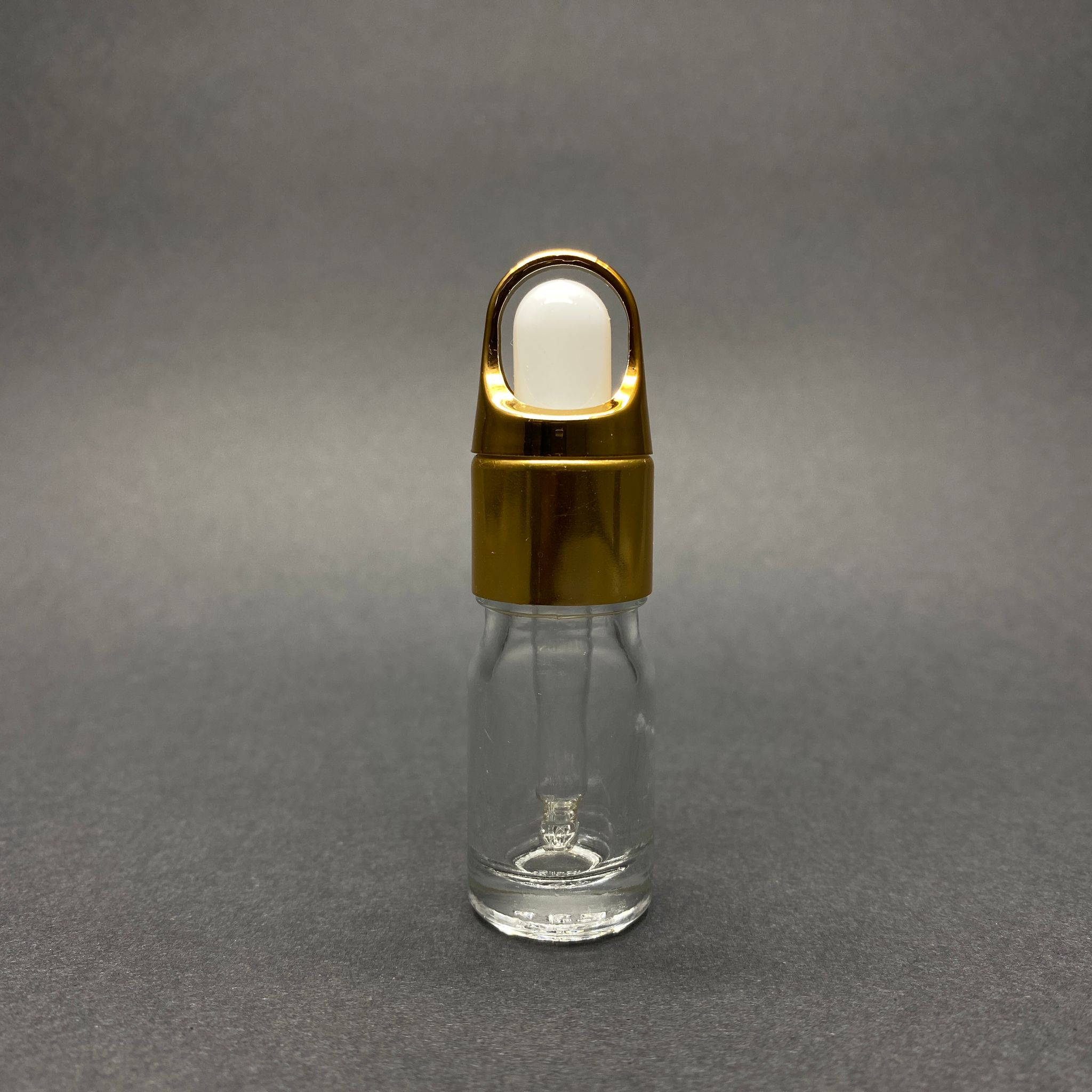 5 Cc Şeffaf Cam Damlalıklı Şişe - Beyaz Emzik - Gold Flower Sepet Model Metalik Kapak - 5 Ml Cam Damlalıklı Şişe