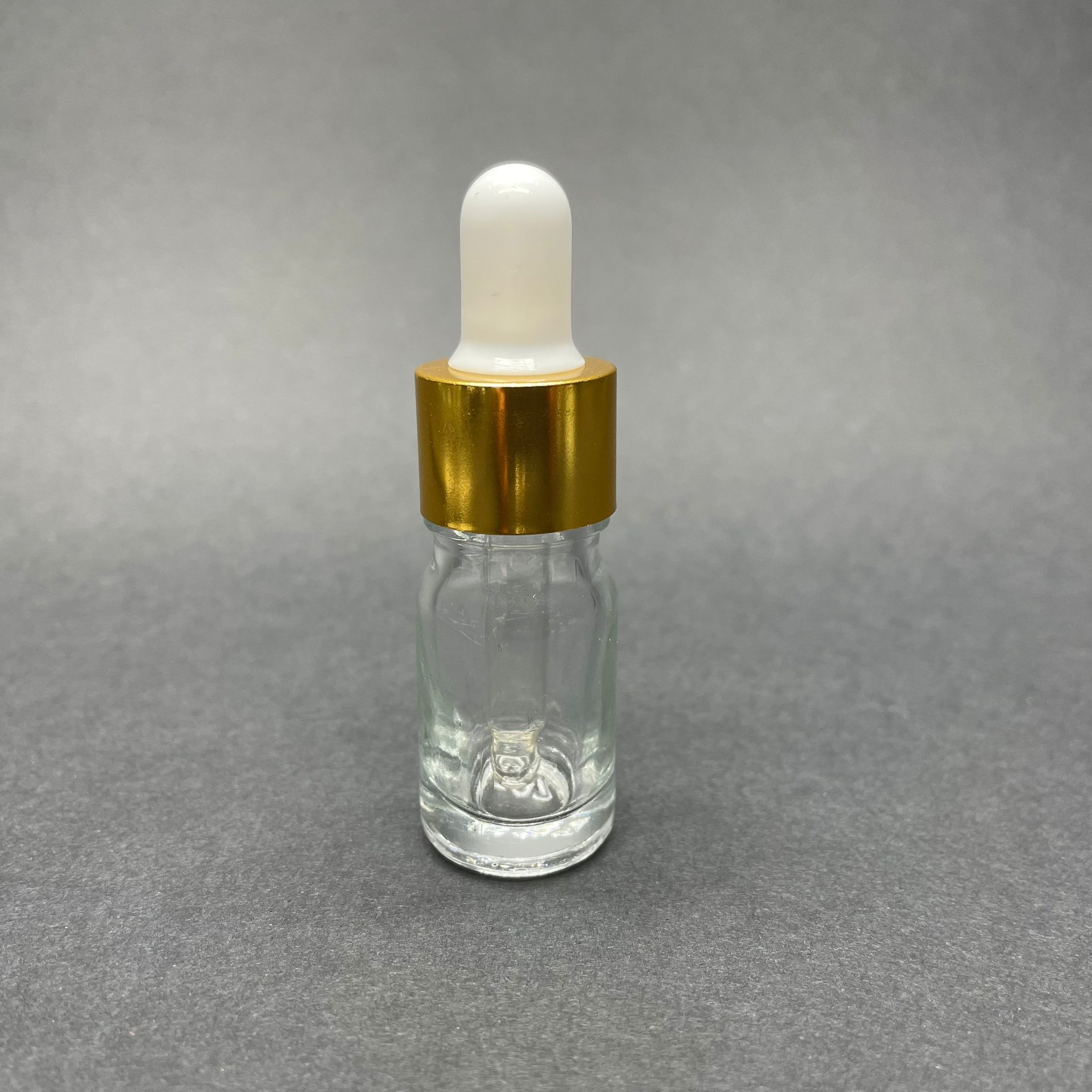 5 Cc Şeffaf Cam Damlalıklı Şişe - Beyaz Emzik - Gold Metalik Kapak - 5 Ml Saydam Cam Damlalıklı Şişe