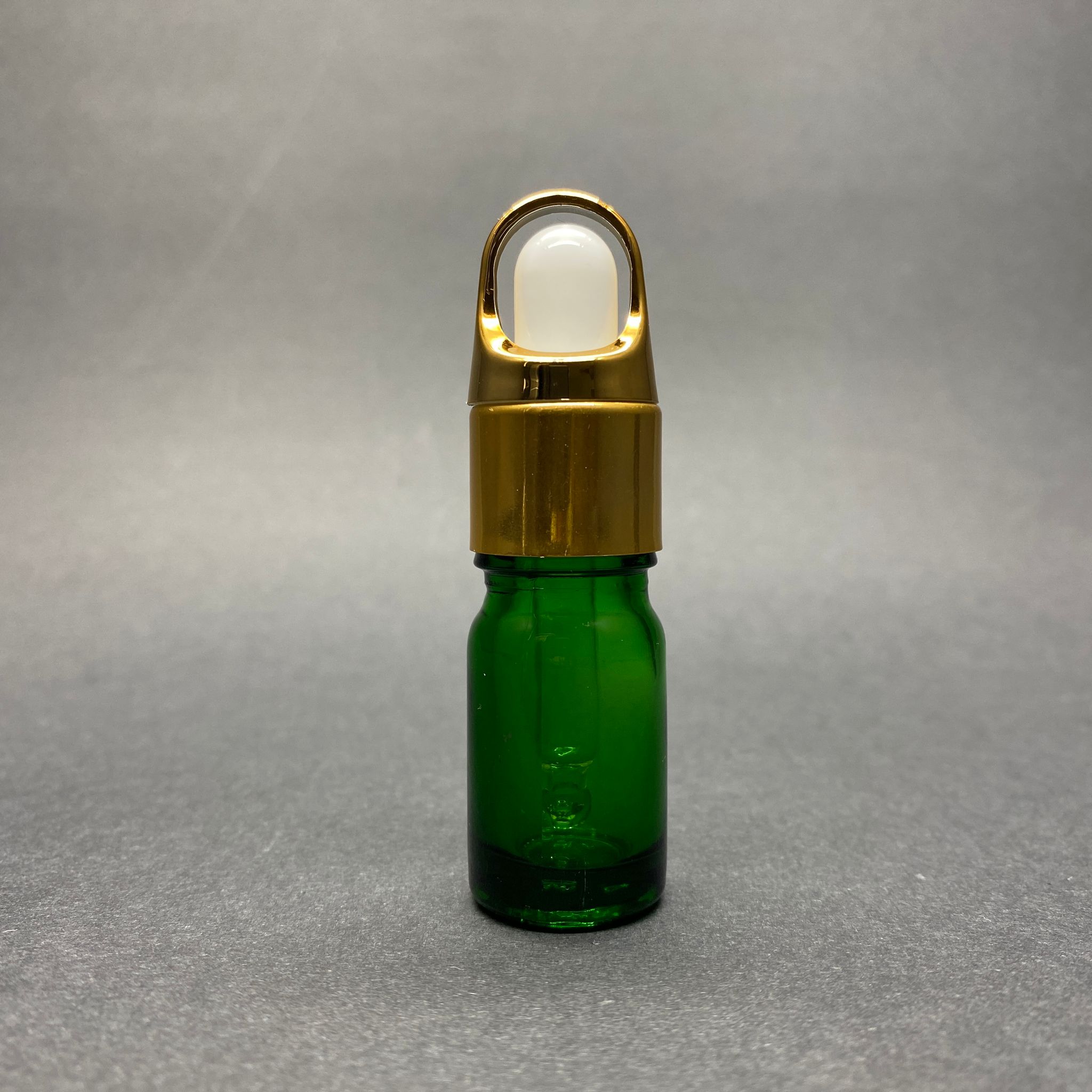 5 Cc Yeşil Cam Damlalıklı Şişe - Beyaz Emzik - Gold Flower Sepet Model Metalik Kapak - 5 Ml Cam Damlalıklı Şişe