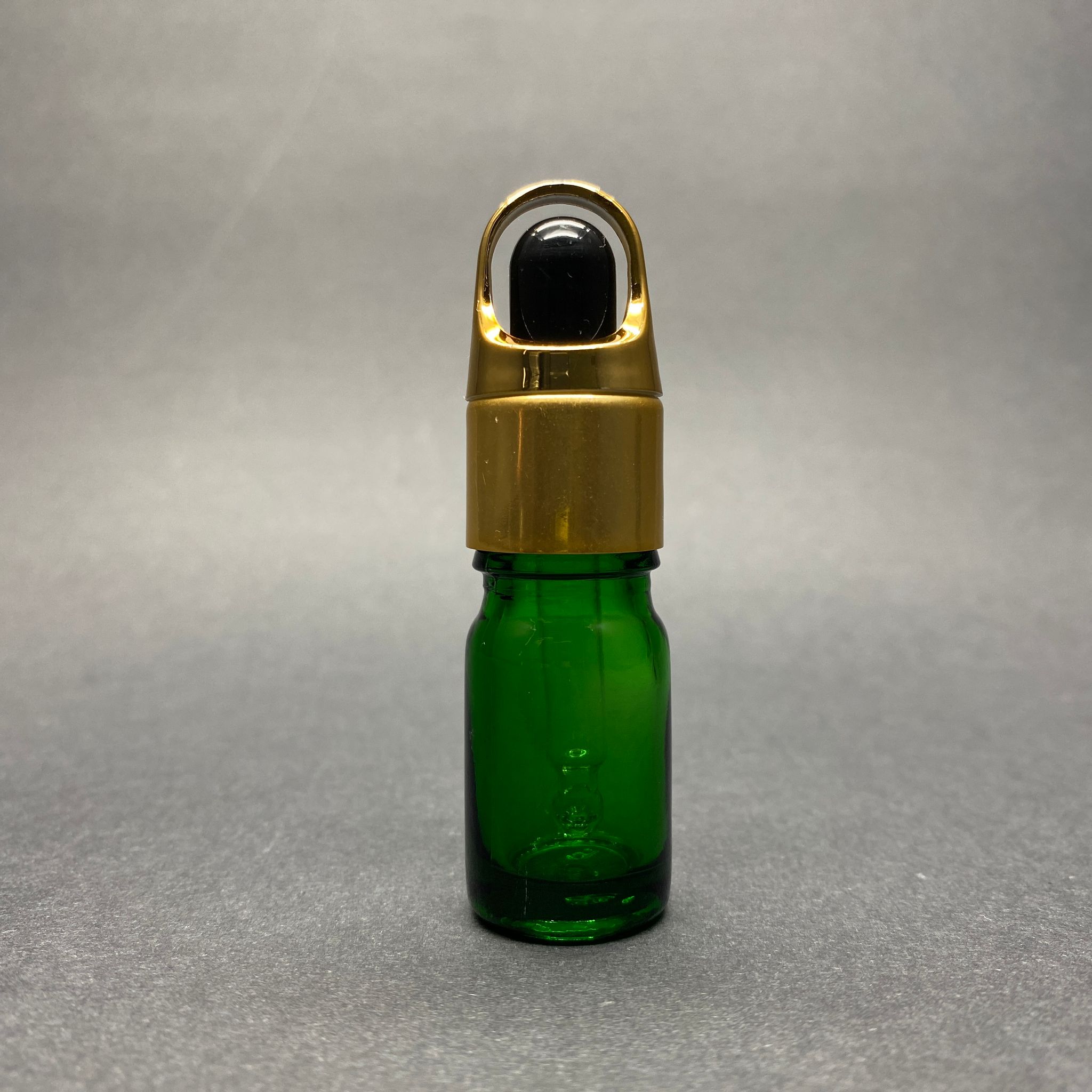 5 Cc Yeşil Cam Damlalıklı Şişe - Siyah Emzik - Gold Flower Sepet Model Metalik Kapak - 5 Ml Cam Damlalıklı Şişe