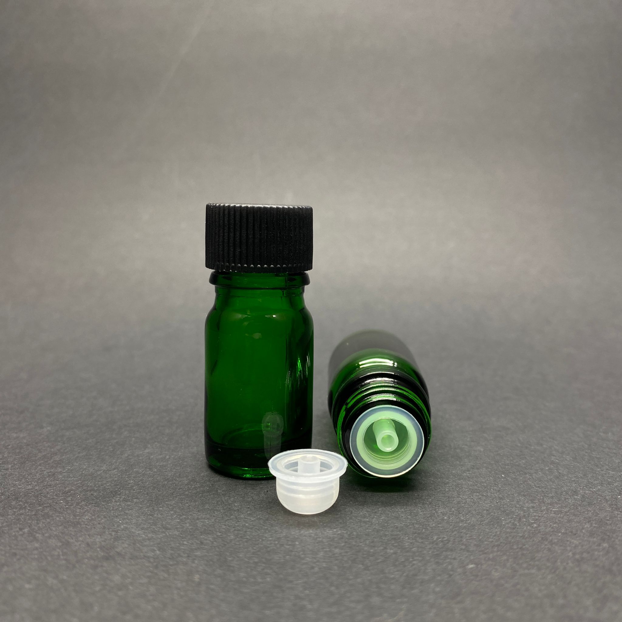 5 Cc Yeşil İçten Damlalıklı (Opsiyonel Damlalık) - Siyah Kapaklı Cam Şişe - 5 Ml Kolonya Tıpalı Cam Şişe