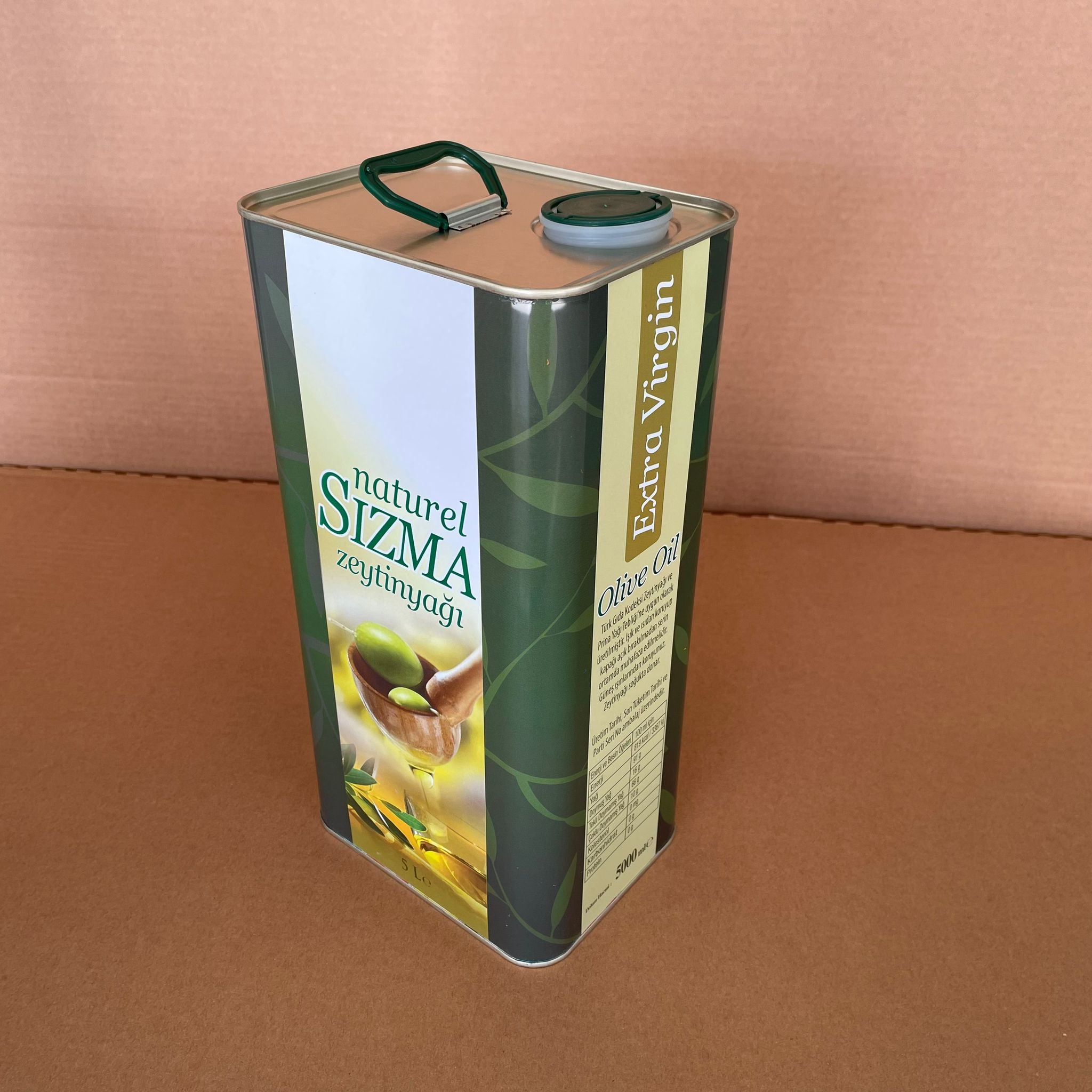 5 Lt Yağ Tenekesi - Baskılı - 5000 Cc Zeytinyağ Tenekesi - Kapaklı