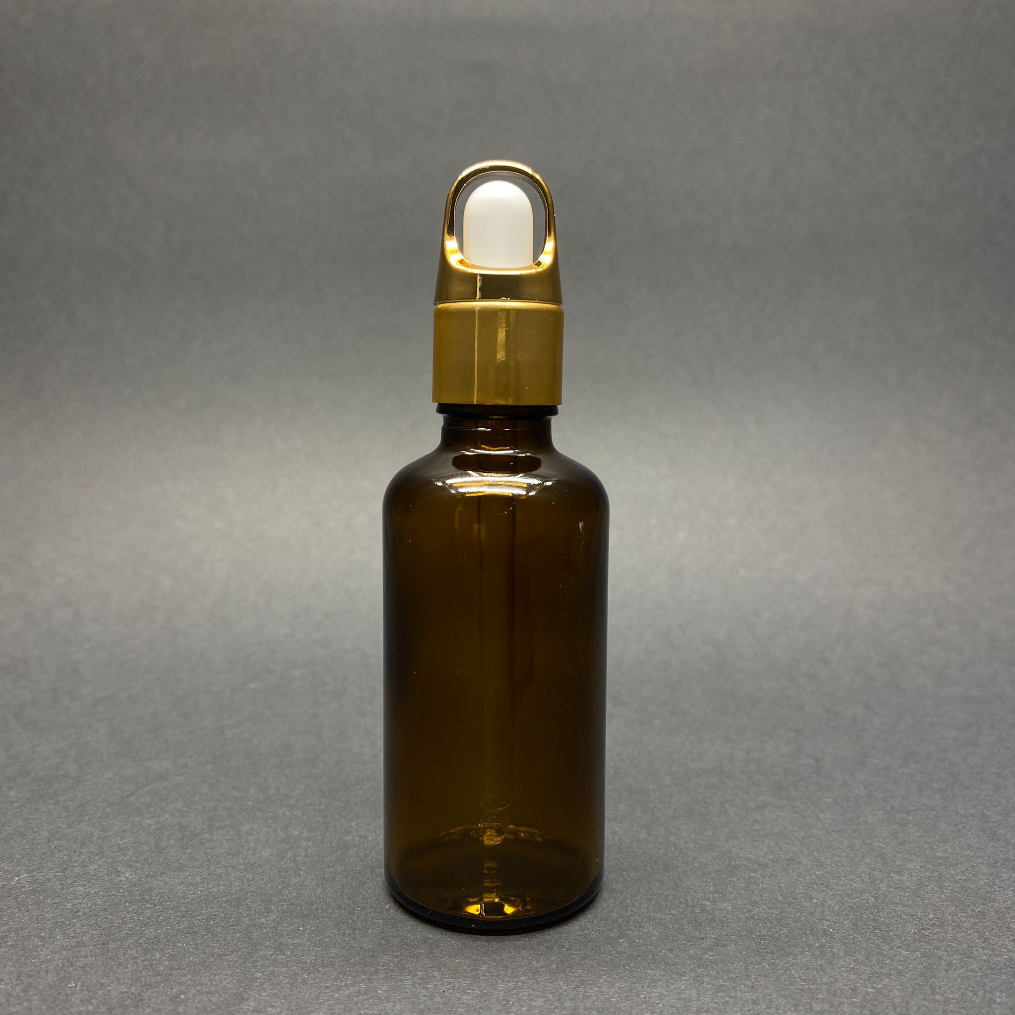 50 Cc Amber Cam Damlalıklı Şişe - Beyaz Emzik - Gold Flower Sepet Model Metalik Kapak - 50 Ml Cam Damlalıklı Şişe