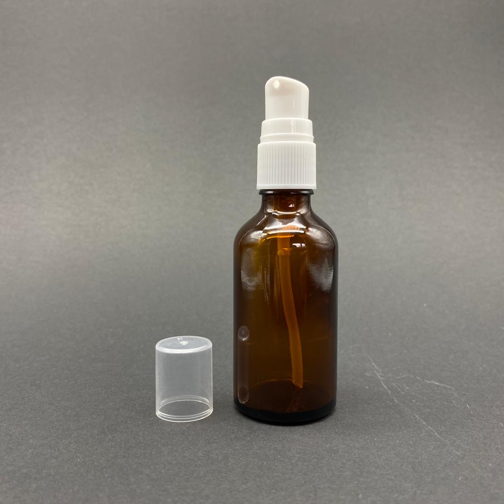 50 Cc Amber Cam Şişe Beyaz Losyon Pompalı Takım - 50 Ml Pompalı Cam Şişe