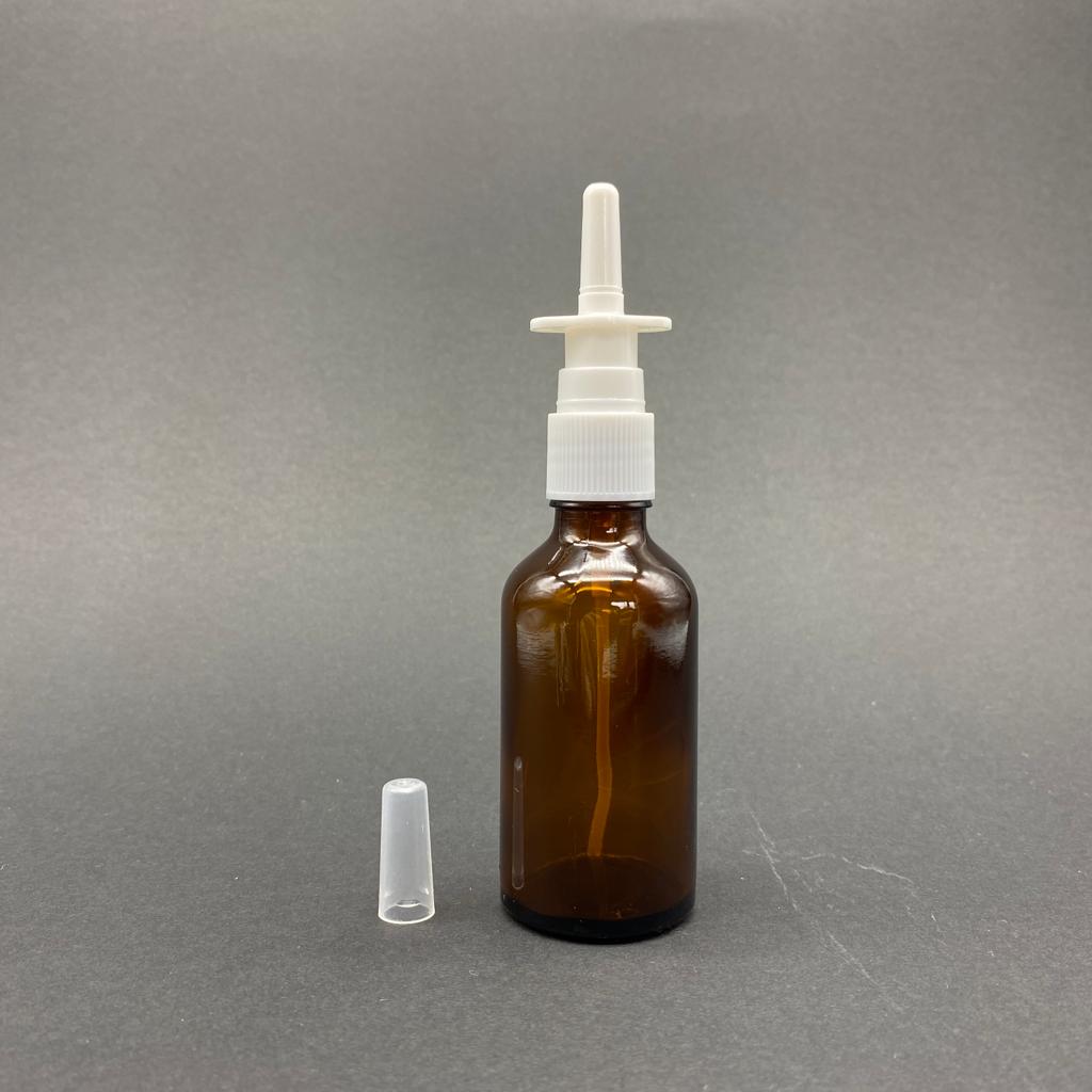 50 Cc Amber Cam Şişe - Beyaz Nazal Burun Spreyli Takım - 50 Ml Burun Spreyli Cam Şişe