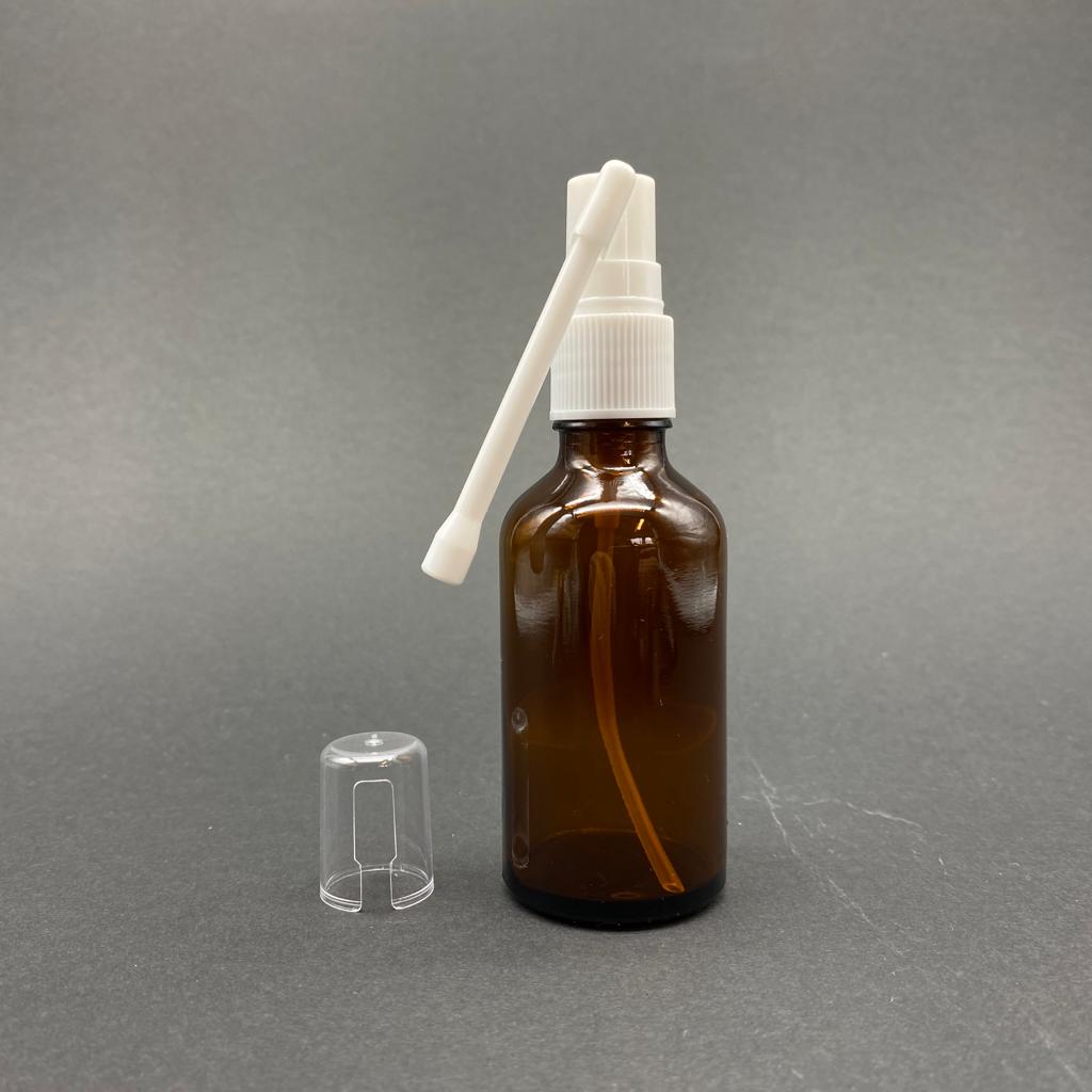 50 Cc Amber Cam Şişe - Beyaz Oral (Boğaz) Spreyli Takım - 50 Ml Spreyli Cam Şişe