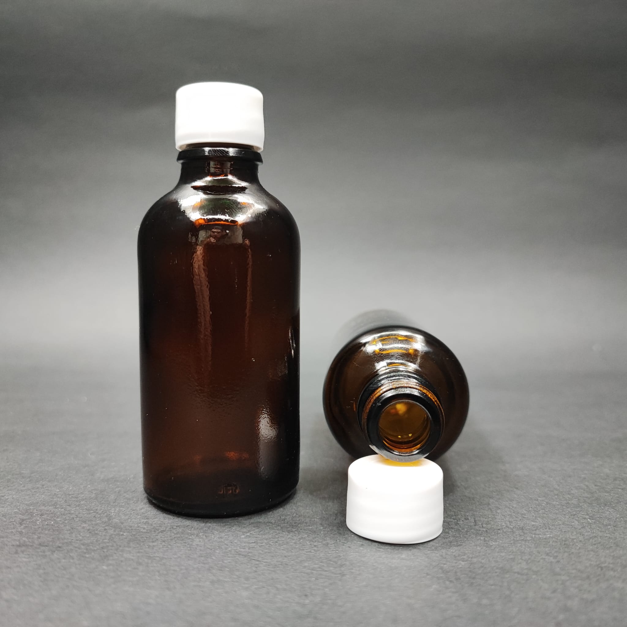50 Cc Amber Cam Şişe + Kendinden Contalı Sızdırmaz Beyaz Kapak - 50 Ml Kapaklı Kahverengi Cam Şişe