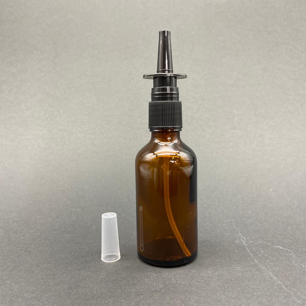 50 Cc Amber Cam Şişe - Siyah Nazal Burun Spreyli Takım - 50 Ml Burun Spreyli Cam Şişe