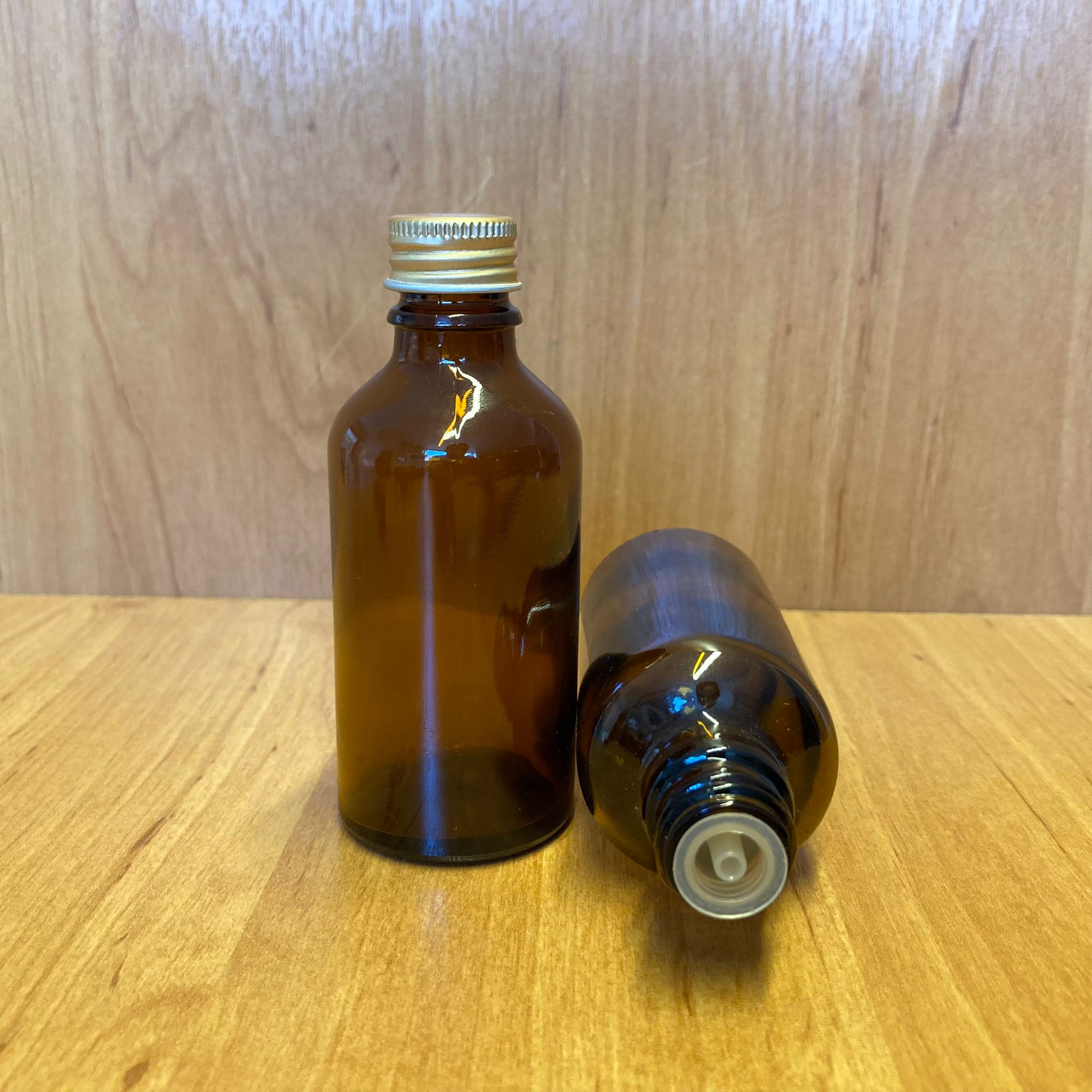 50 Cc Amber İçten Damlalıklı - Gold Metal Kapaklı Cam Şişe - 50 Ml Kolonya Tıpalı Cam Şişe