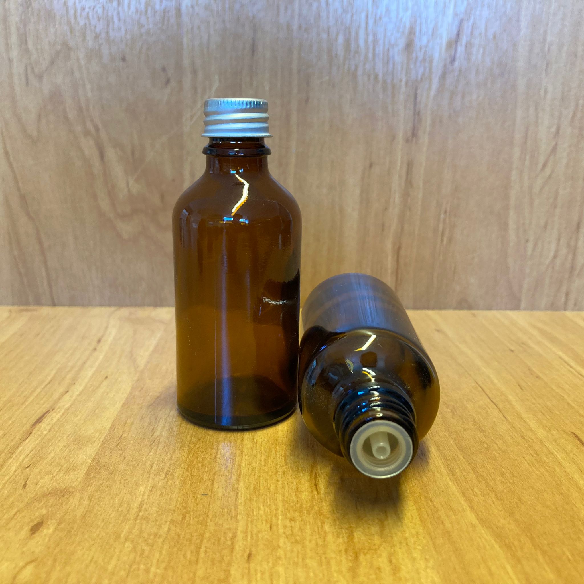 50 Cc Amber İçten Damlalıklı - Gümüş Metal Kapaklı Cam Şişe - 50 Ml Kolonya Tıpalı Cam Şişe