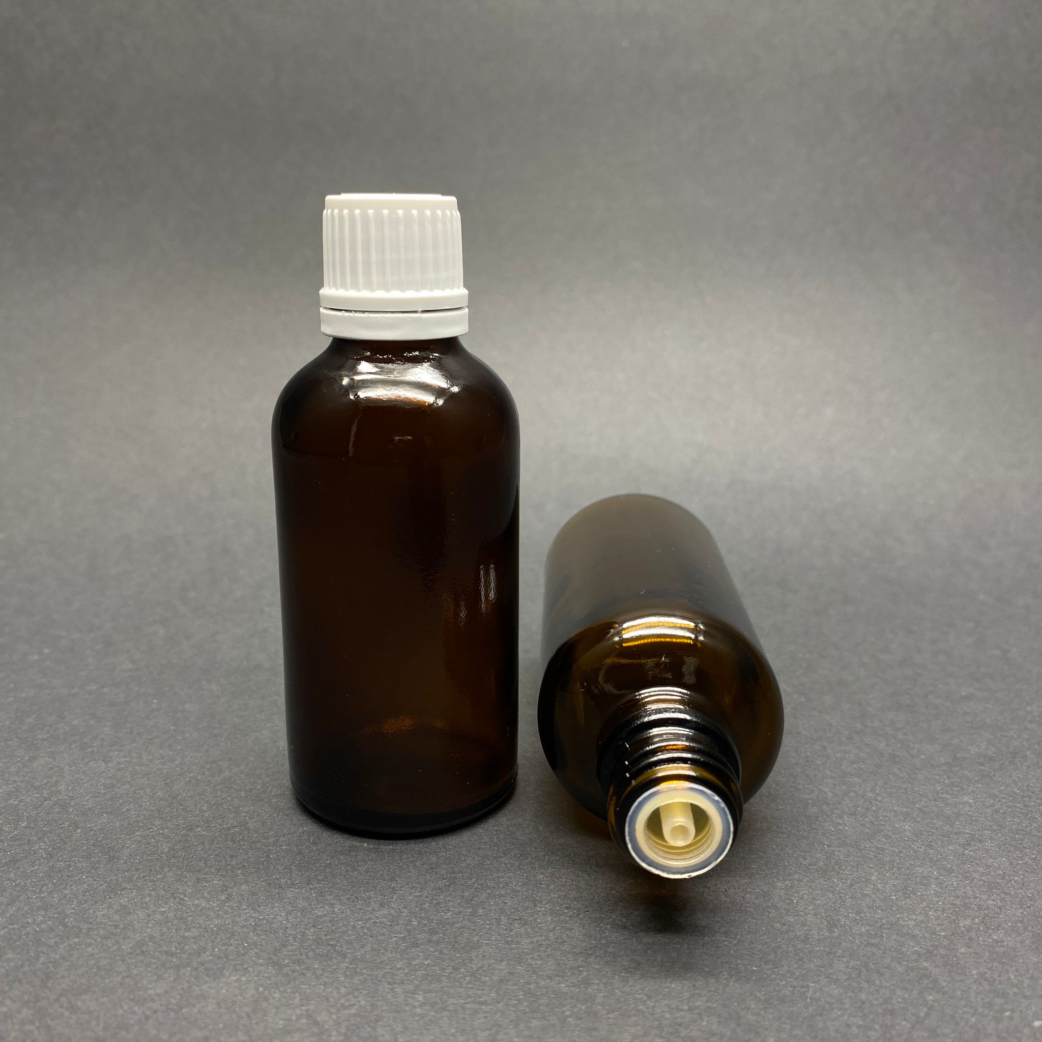 50 Cc Amber İçten Damlalıklı (Opsiyonel Damlalık) - Beyaz Kilitli Kapaklı Cam Şişe - 50 Ml Kolonya Tıpalı Cam Şişe
