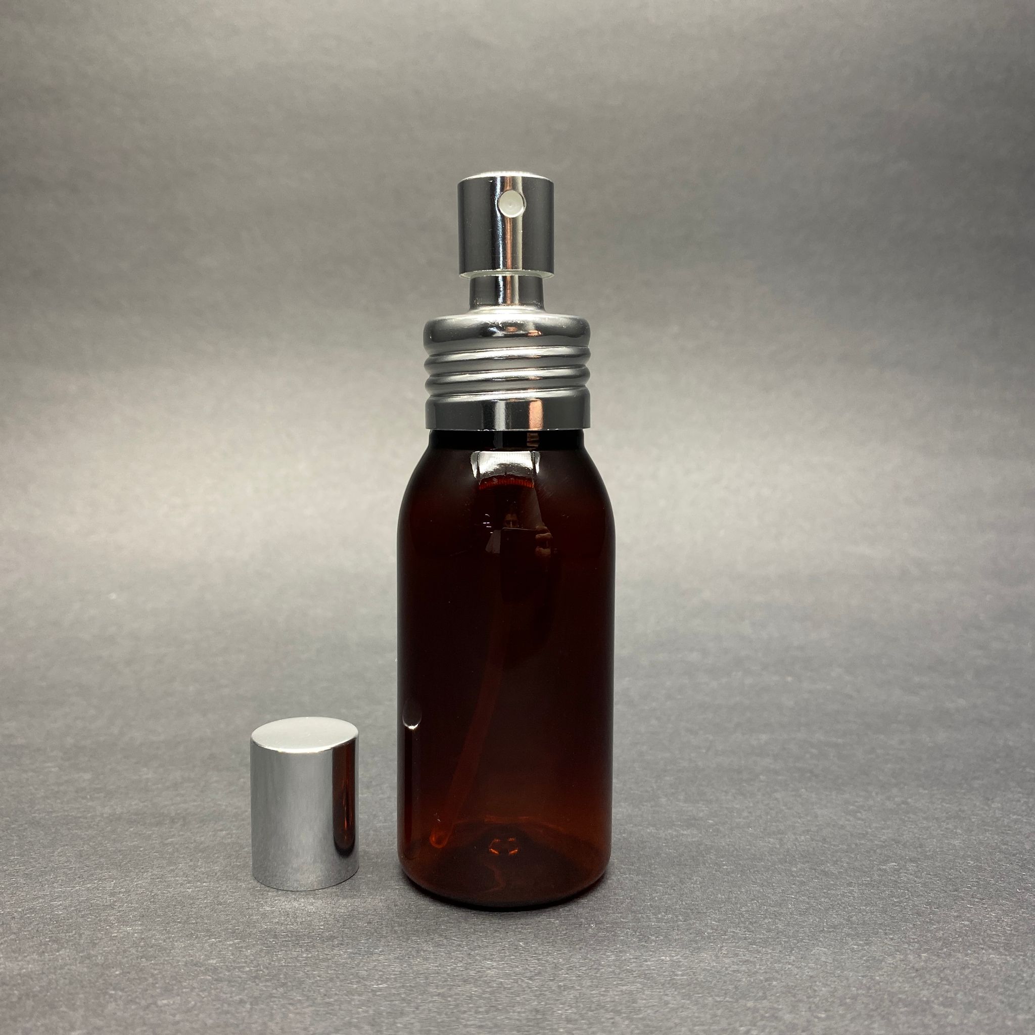 50 Cc Amber Sert Oval Model Parfüm Kolonya Pet Şişe - Metal Spreyli Takım - 50 Ml Lüx Spreyli Parfüm - Kolonya Şişesi (Vidalı Ağız, Manüel Kapanıp Açılabilir)