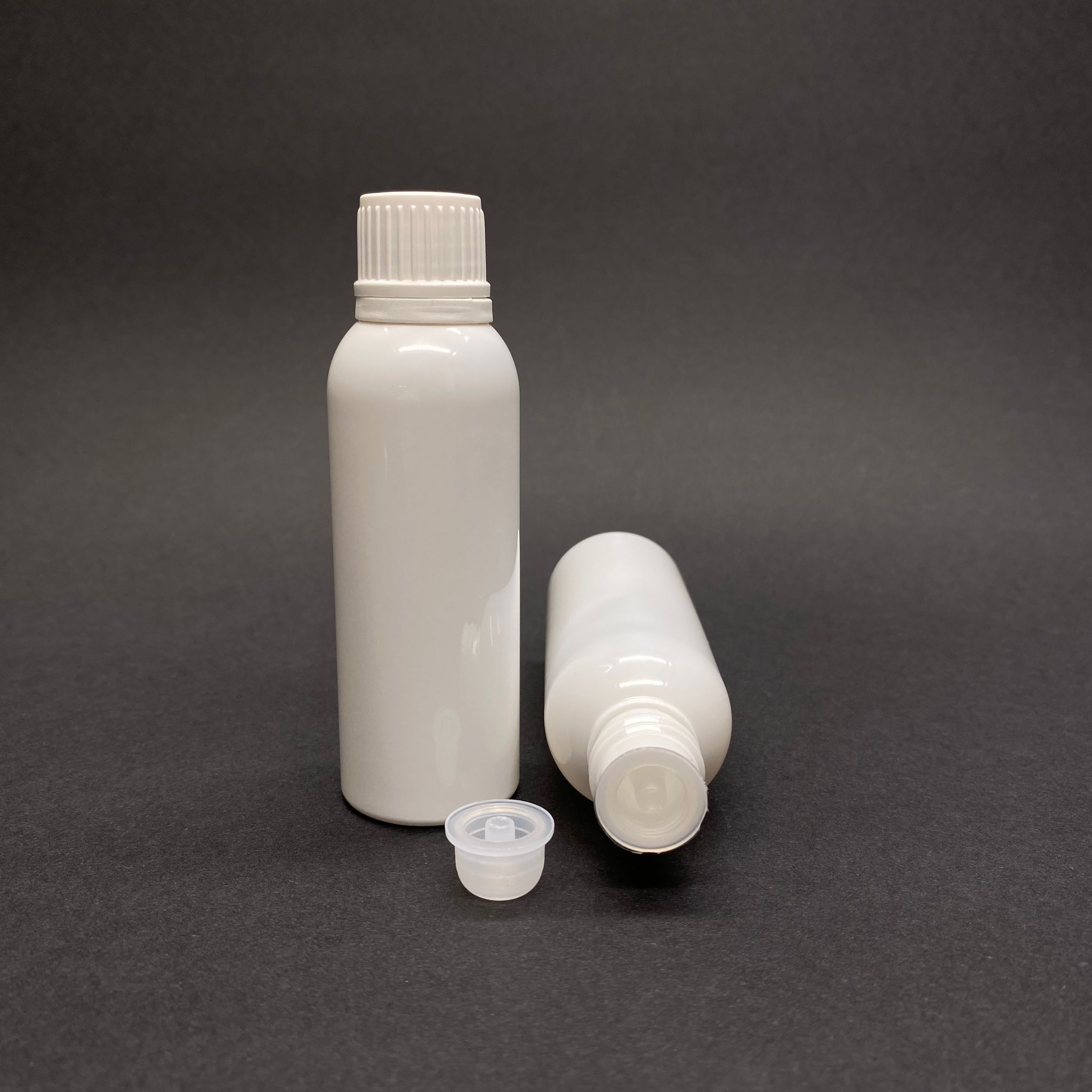 50 Cc Beyaz Silindir Uzun Model Pet Şişe - Beyaz Kapaklı + Kolonya Tıpalı - 50 Ml Sert Plastik Şişe