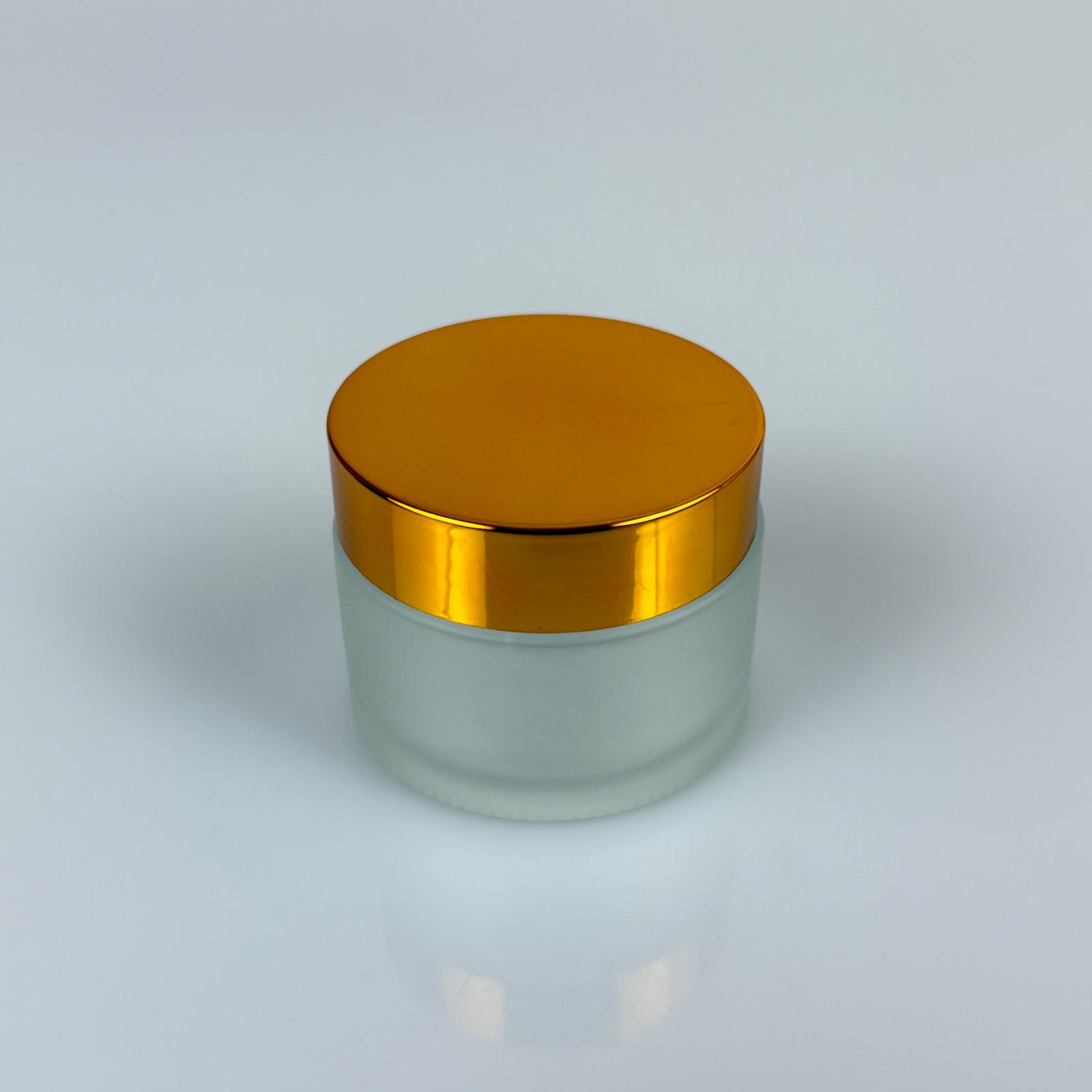 50 Cc Cam Buzlu Krem Kavanozu - Gold Kapaklı İç Contalı - 50 Ml Buzlu Cam Krem Kavanozu - Buzlu Mum Kavanozu
