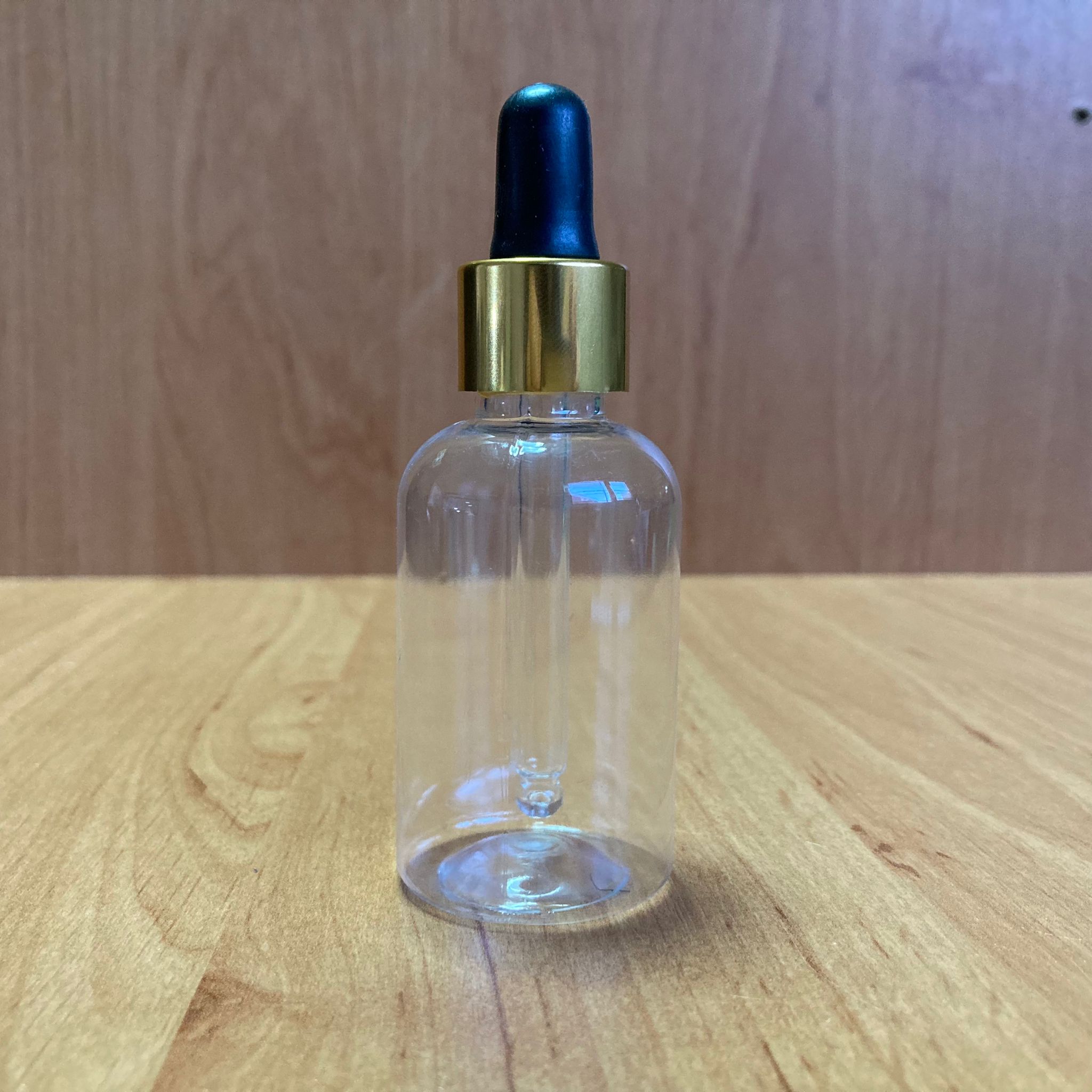 50 Cc Cam Damlalıklı Plastik Şişe - Siyah Emzik - Gold Metalik Kapak - 50 Ml Şeffaf Cam Damlalıklı Plastik Şişe