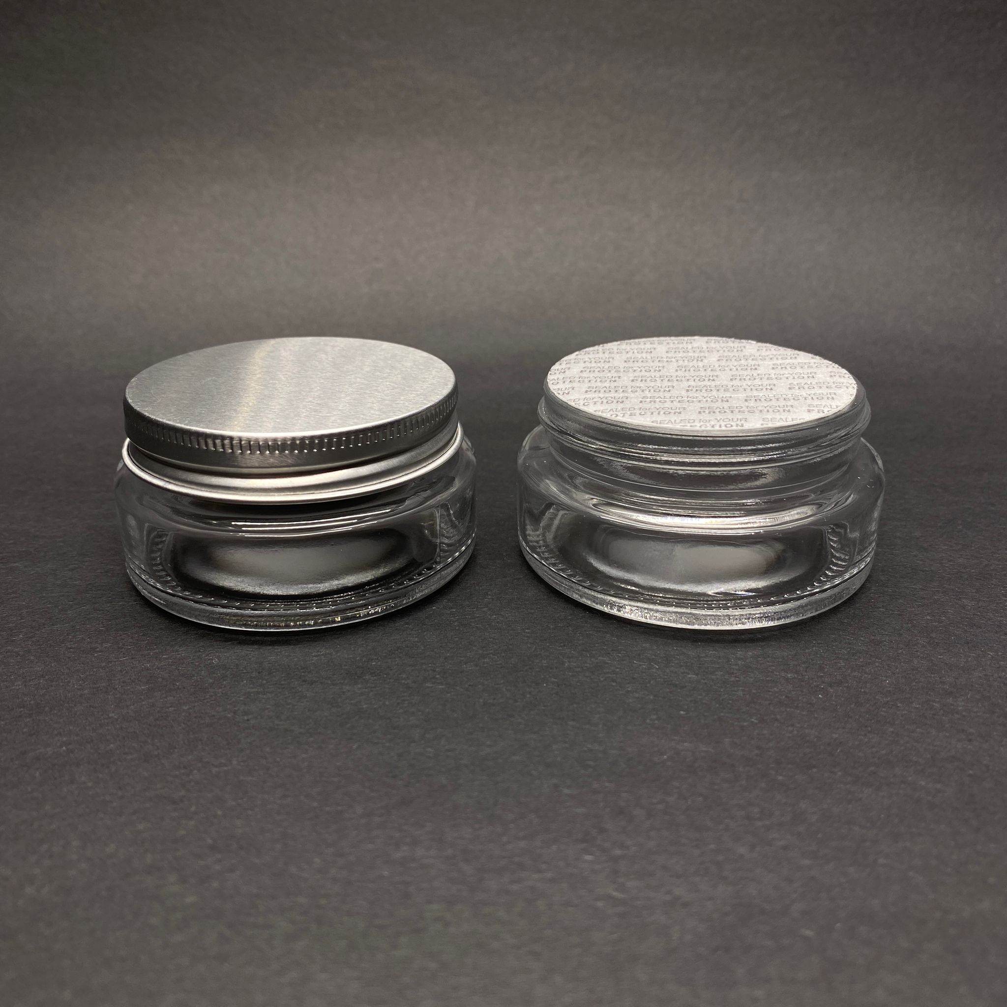 50 Cc Cam Krem Kavanozu - Gümüş Metal Kapaklı + Kendinden Yapışkanlı Contalı - 50 Ml Cam Yayvan Basık Krem Kavanozu - İthal