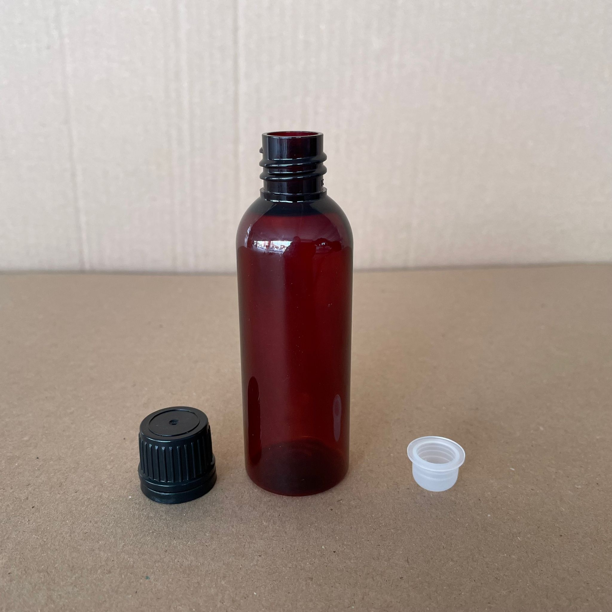 50 Cc Kalın Amber Pet Şişe (8 Gr) - Siyah Kapaklı + Kör Tıpalı - 50 Ml Kahverengi Plastik Şişe