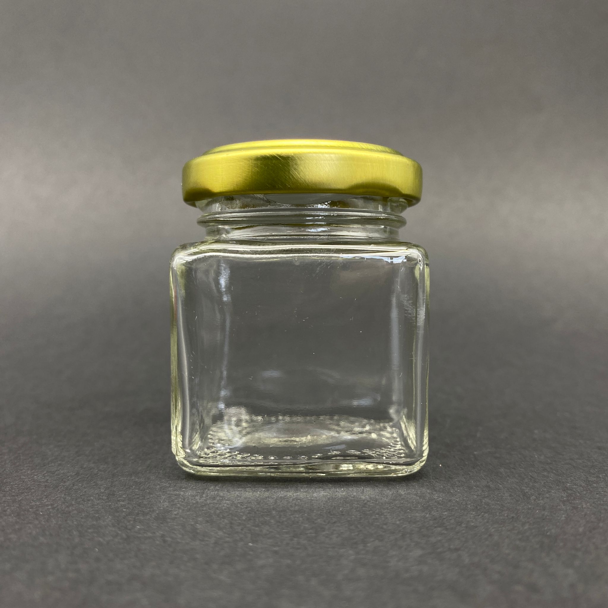50 Cc Kare Kavanoz - Gold Metal Kapaklı - 50 Ml Köşeli Tip Cam Kavanoz