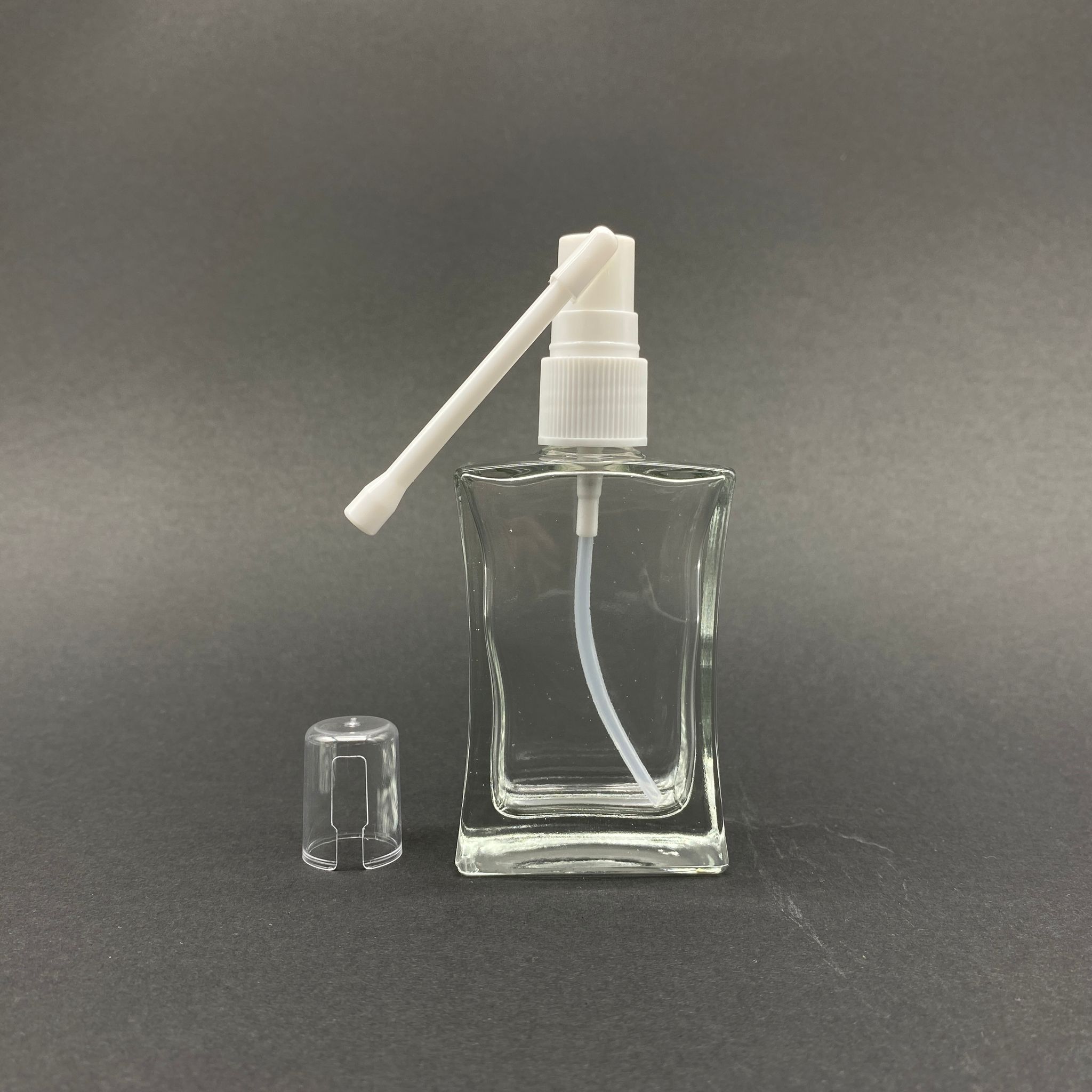 50 Cc Köşeli Cam Şişe - Beyaz Oral (Boğaz) Spreyli Takım - 50 Ml Spreyli Cam Şişe - 1. Kalite İthal Cam