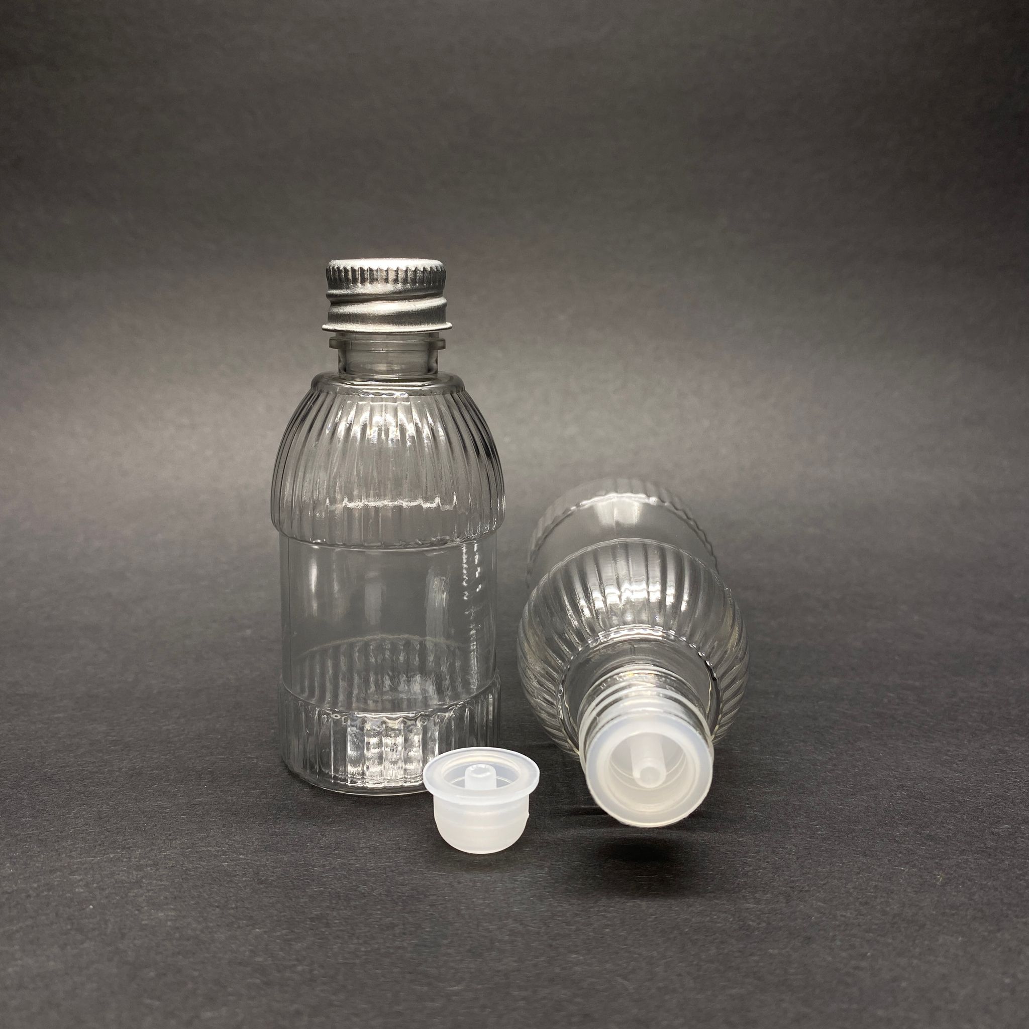 50 Cc Mandalina Model Pet Şişe - Metal Gümüş Kapaklı İçten Damlalıklı Kolonya Tıpalı - 50 Ml Tombul Pet Damlalıklı Şişe