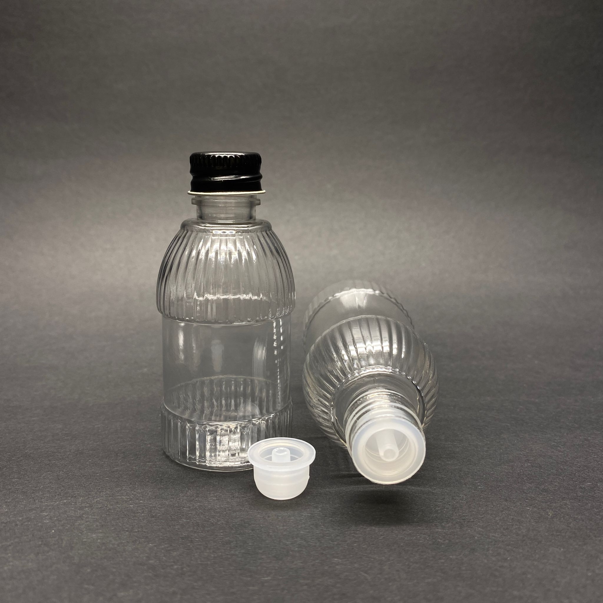 50 Cc Mandalina Model Pet Şişe - Metal Siyah Kapaklı İçten Damlalıklı Kolonya Tıpalı - 50 Ml Tombul Pet Damlalıklı Şişe