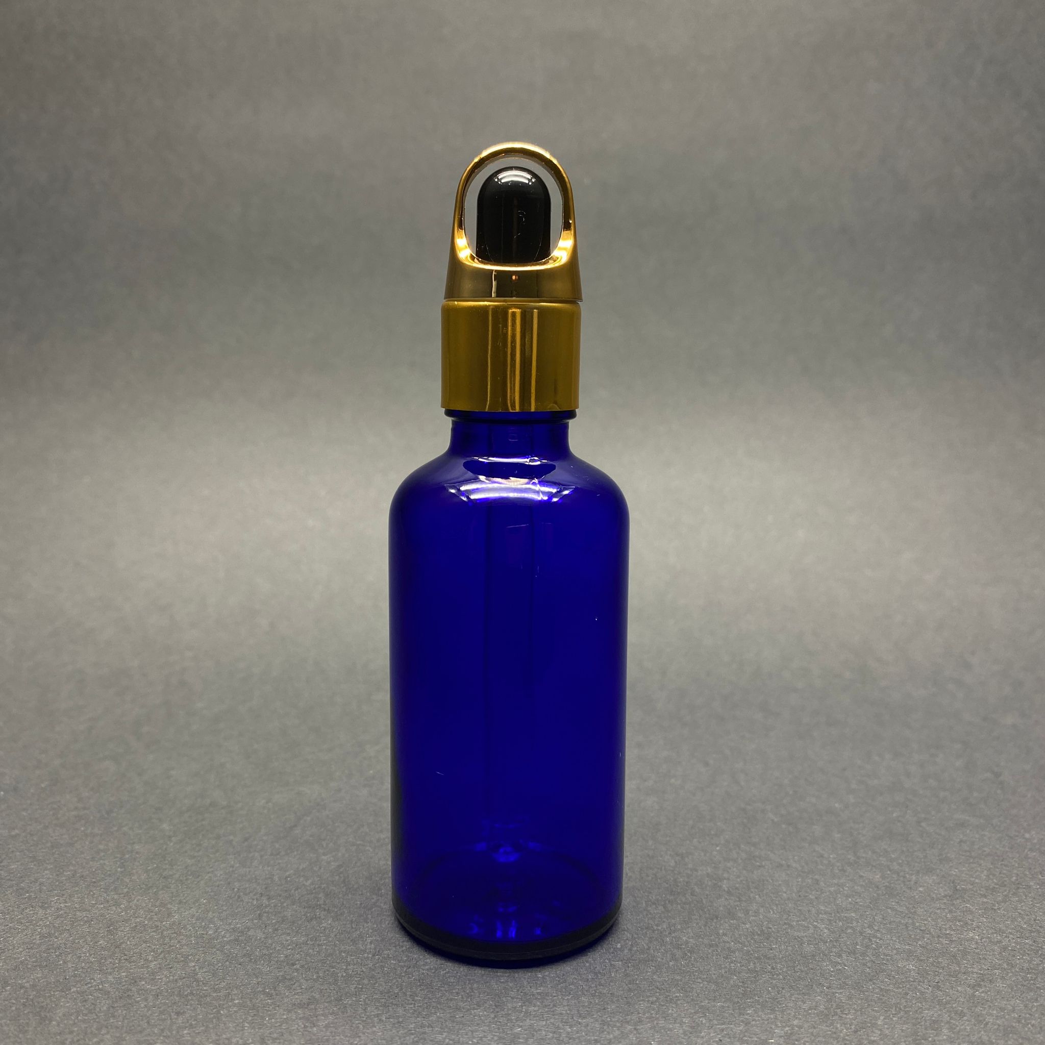 50 Cc Mavi Cam Damlalıklı Şişe - Siyah Emzik - Gold Flower Sepet Model Metalik Kapak - 50 Ml Cam Damlalıklı Şişe