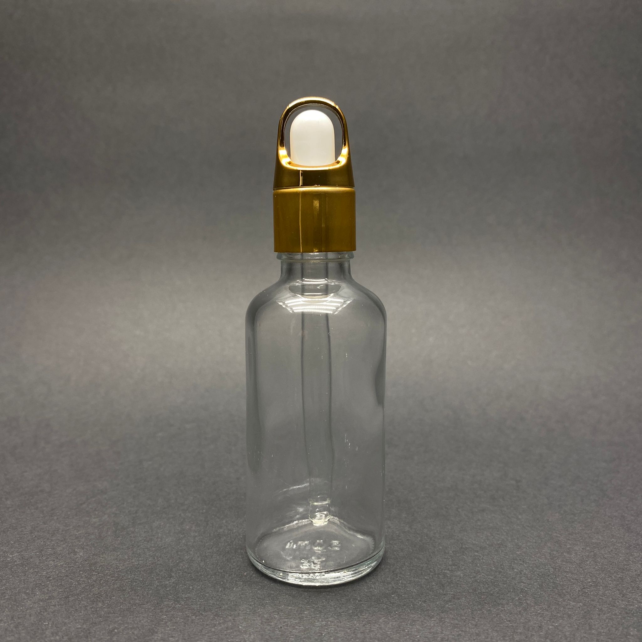 50 Cc Şeffaf Cam Damlalıklı Şişe - Beyaz Emzik - Gold Flower Sepet Model Metalik Kapak - 50 Ml Cam Damlalıklı Şişe