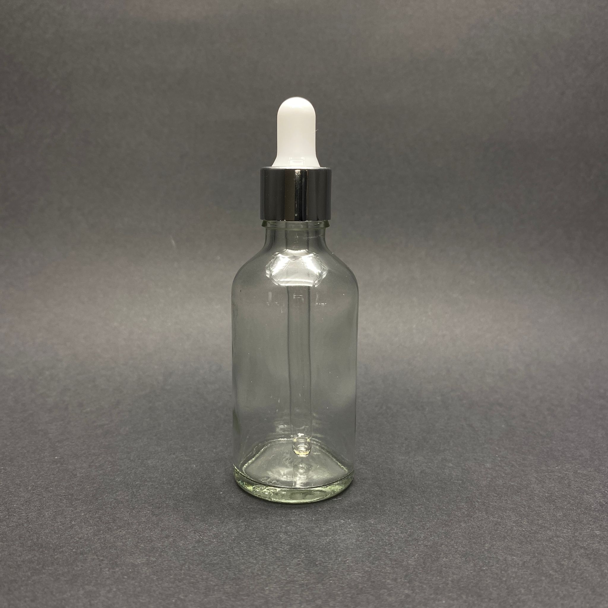 50 Cc Şeffaf Cam Damlalıklı Şişe - Beyaz Emzik - Gümüş Metalik Kapak - 50 Ml Saydam Cam Damlalıklı Şişe