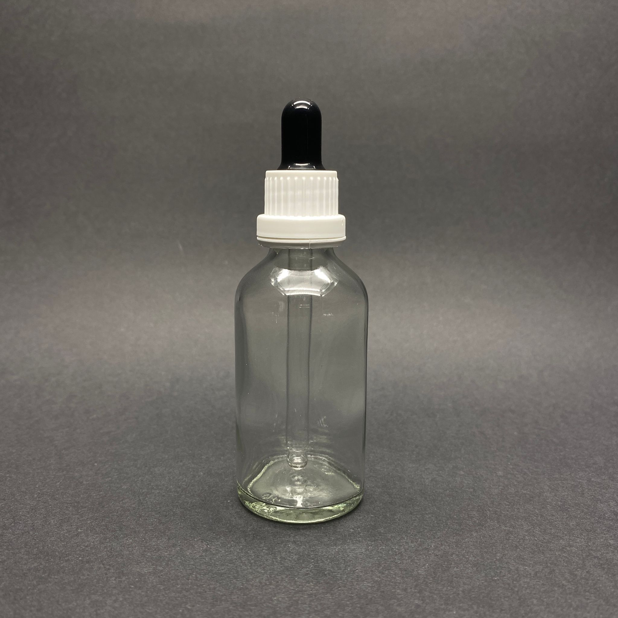 50 Cc Şeffaf Cam Damlalıklı Şişe - Siyah Emzik - Beyaz Kilitli Plastik Kapak - 50 Ml Saydam Cam Damlalıklı Şişe