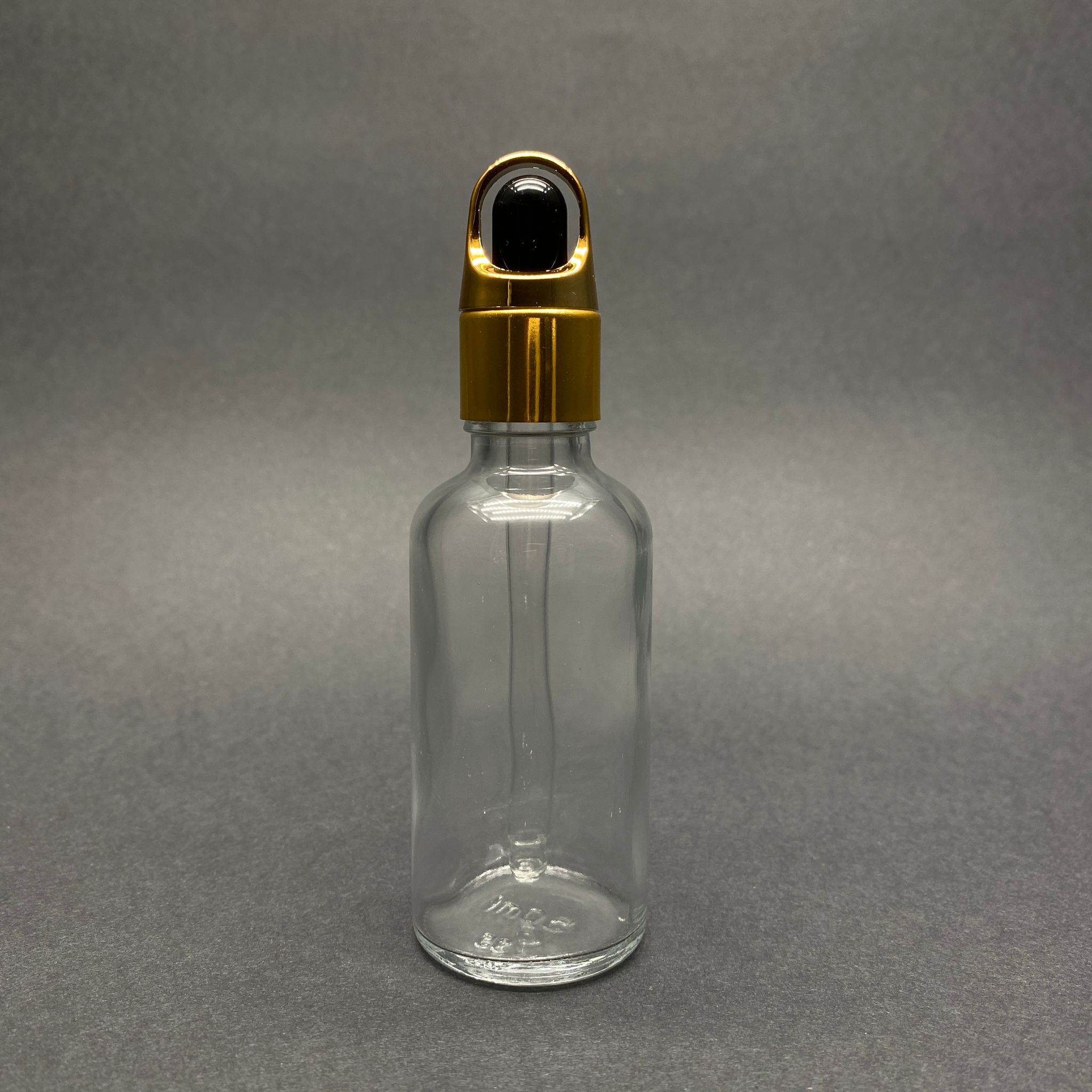 50 Cc Şeffaf Cam Damlalıklı Şişe - Siyah Emzik - Gold Flower Sepet Model Metalik Kapak - 50 Ml Cam Damlalıklı Şişe
