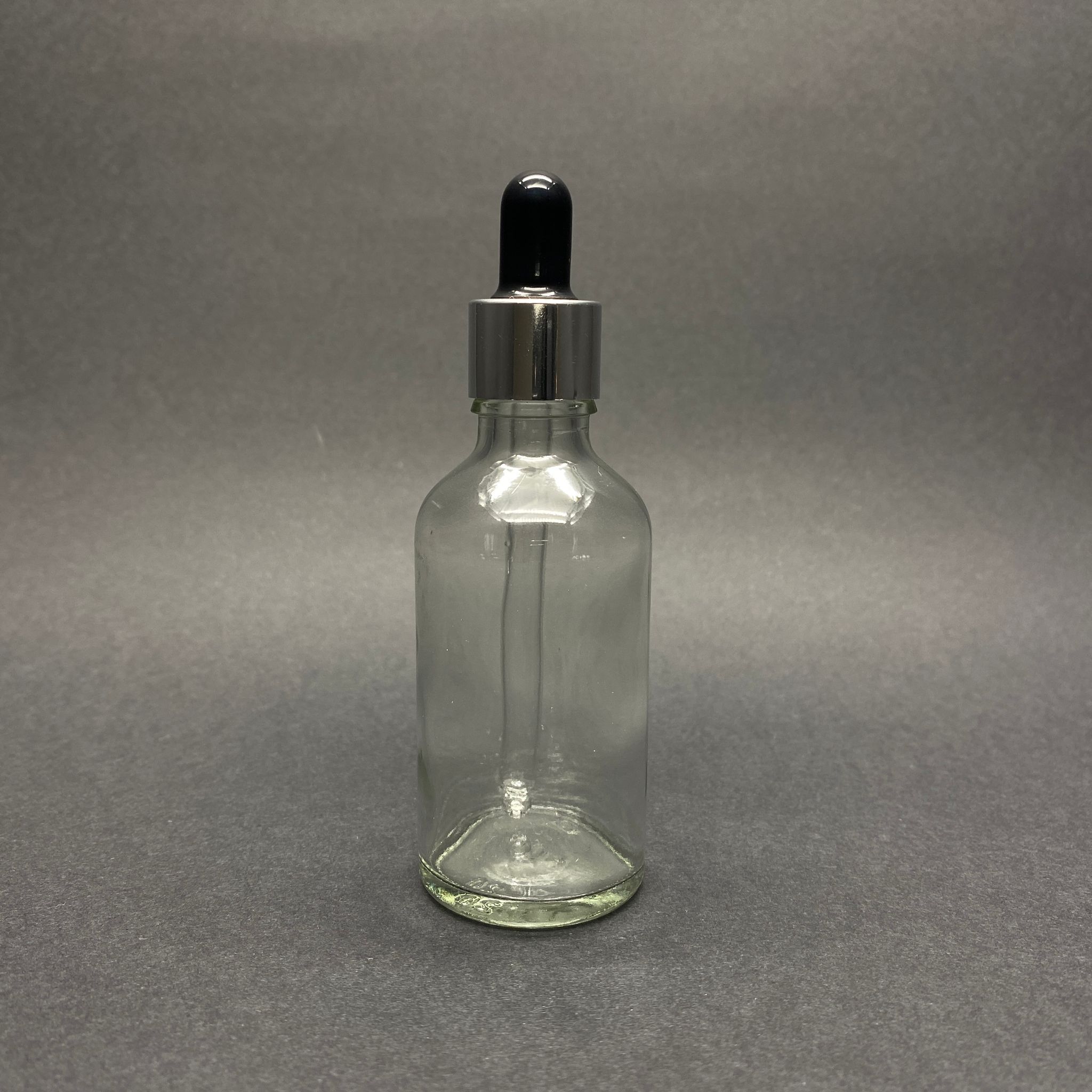 50 Cc Şeffaf Cam Damlalıklı Şişe - Siyah Emzik - Gümüş Metalik Kapak - 50 Ml Saydam Cam Damlalıklı Şişe