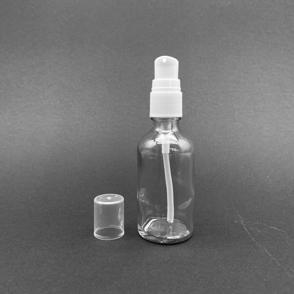 50 Cc Şeffaf Cam Şişe Beyaz Losyon Pompalı Takım - 50 Ml Pompalı Cam Şişe