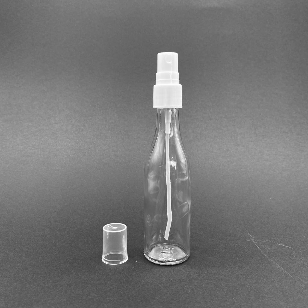 50 Cc Şeffaf Cam Uzun Boğazlı Şişe - Beyaz Spreyli Takım - 50 Ml Spreyli Şişe
