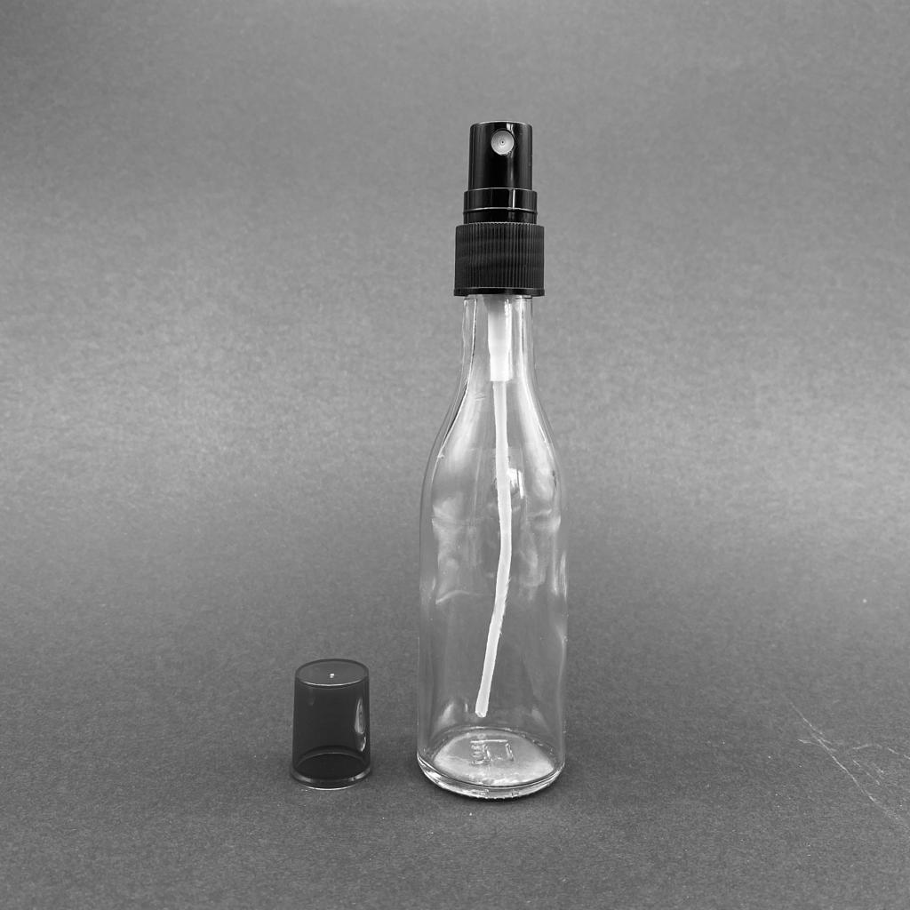 50 Cc Şeffaf Cam Uzun Boğazlı Şişe - Siyah Spreyli Takım - 50 Ml Spreyli Şişe