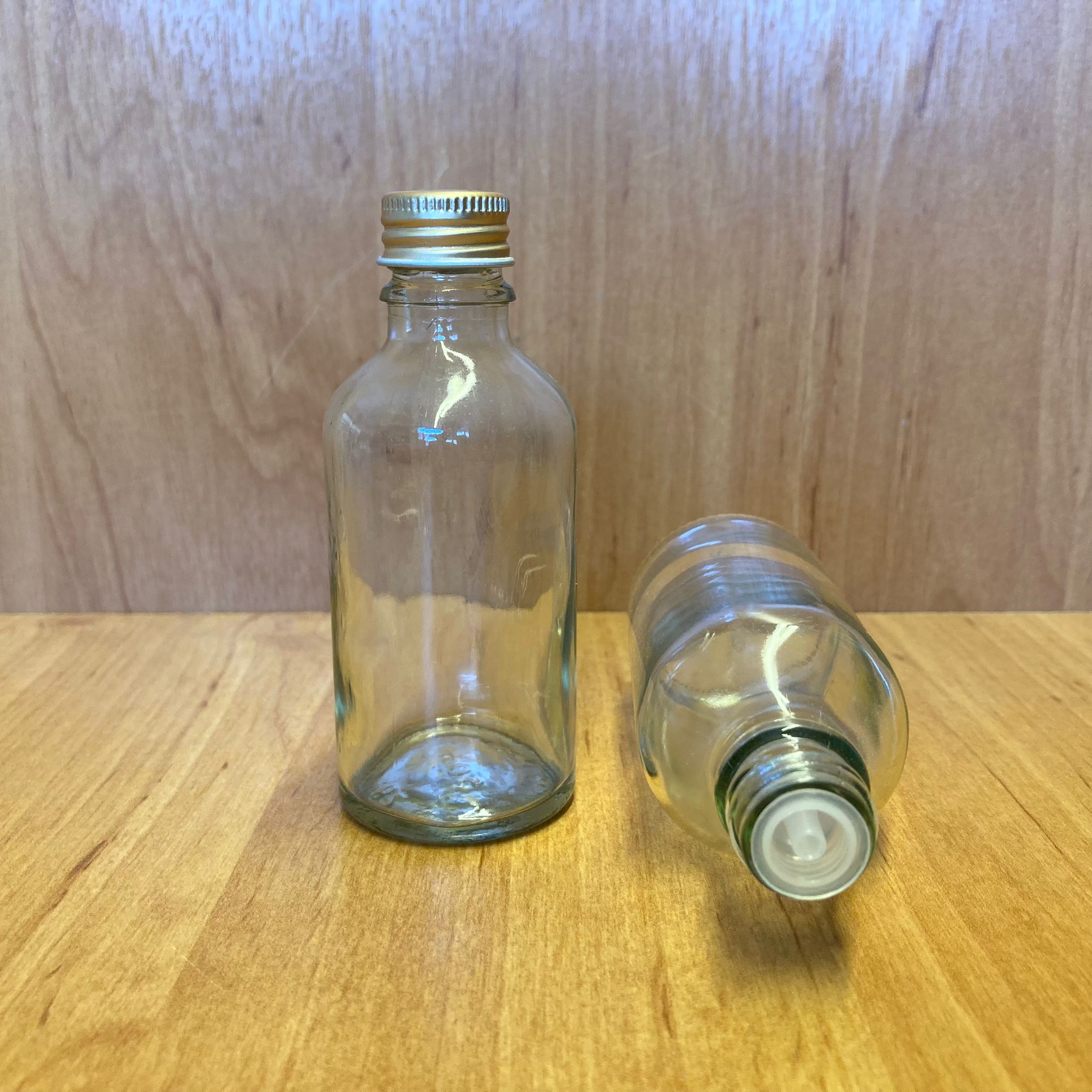 50 Cc Şeffaf İçten Damlalıklı - Gold Metal Kapaklı Cam Şişe - 50 Ml Kolonya Tıpalı Cam Şişe