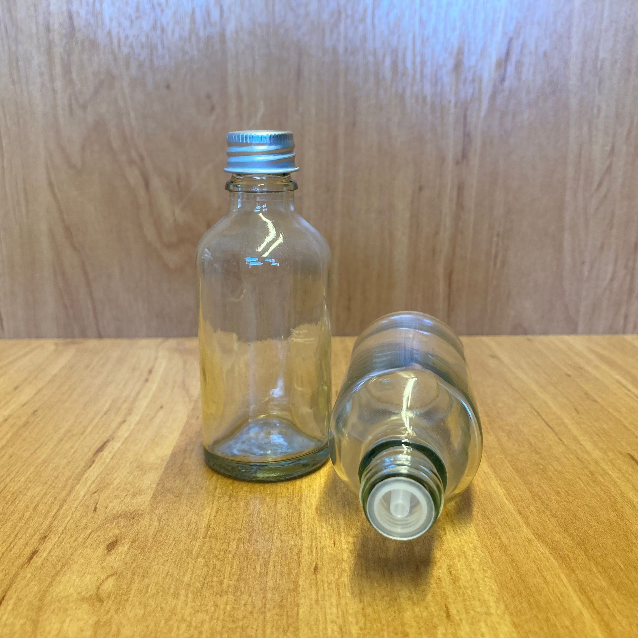 50 Cc Şeffaf İçten Damlalıklı - Gümüş Metal Kapaklı Cam Şişe - 50 Ml Kolonya Tıpalı Cam Şişe