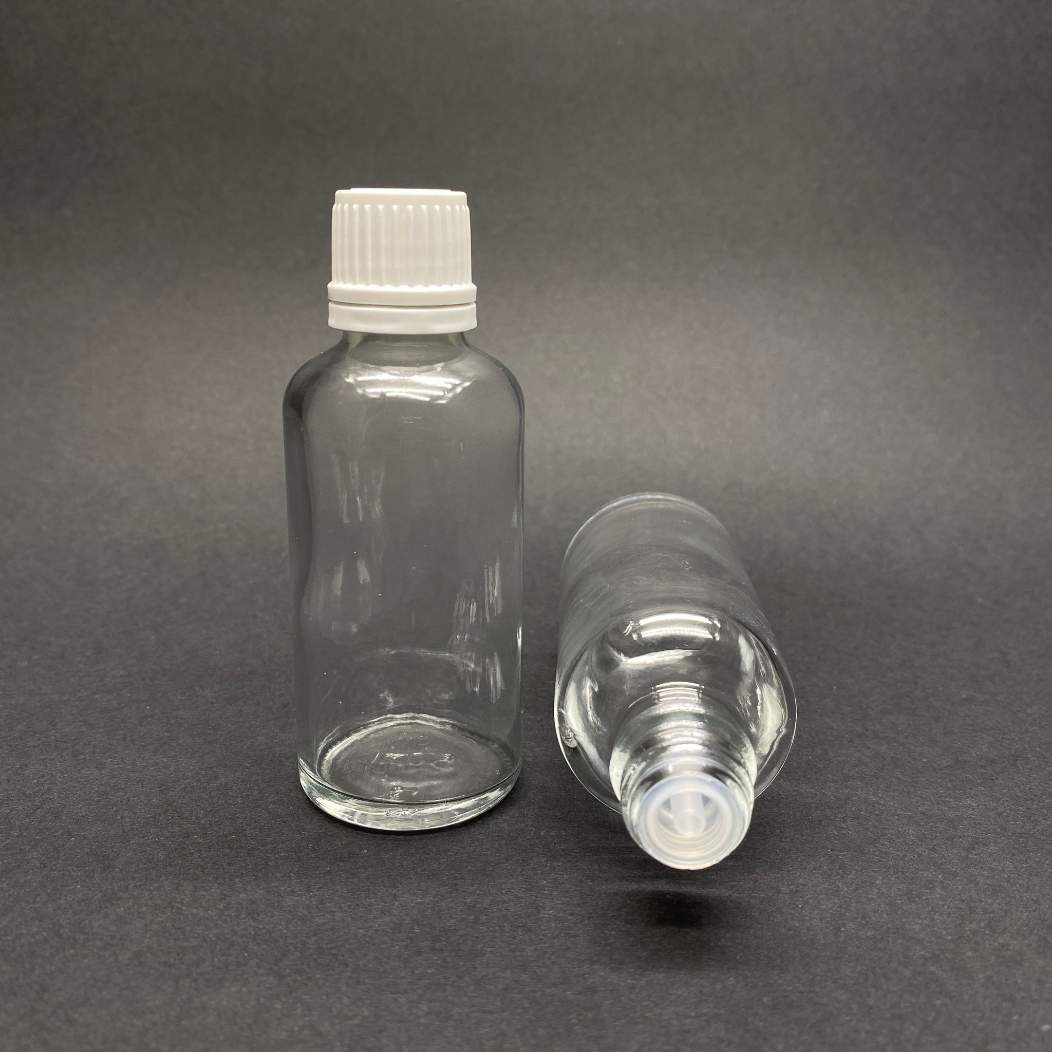 50 Cc Şeffaf İçten Damlalıklı (Opsiyonel Damlalık) - Beyaz Kilitli Kapaklı Cam Şişe - 50 Ml Saydam Kolonya Tıpalı Cam Şişe