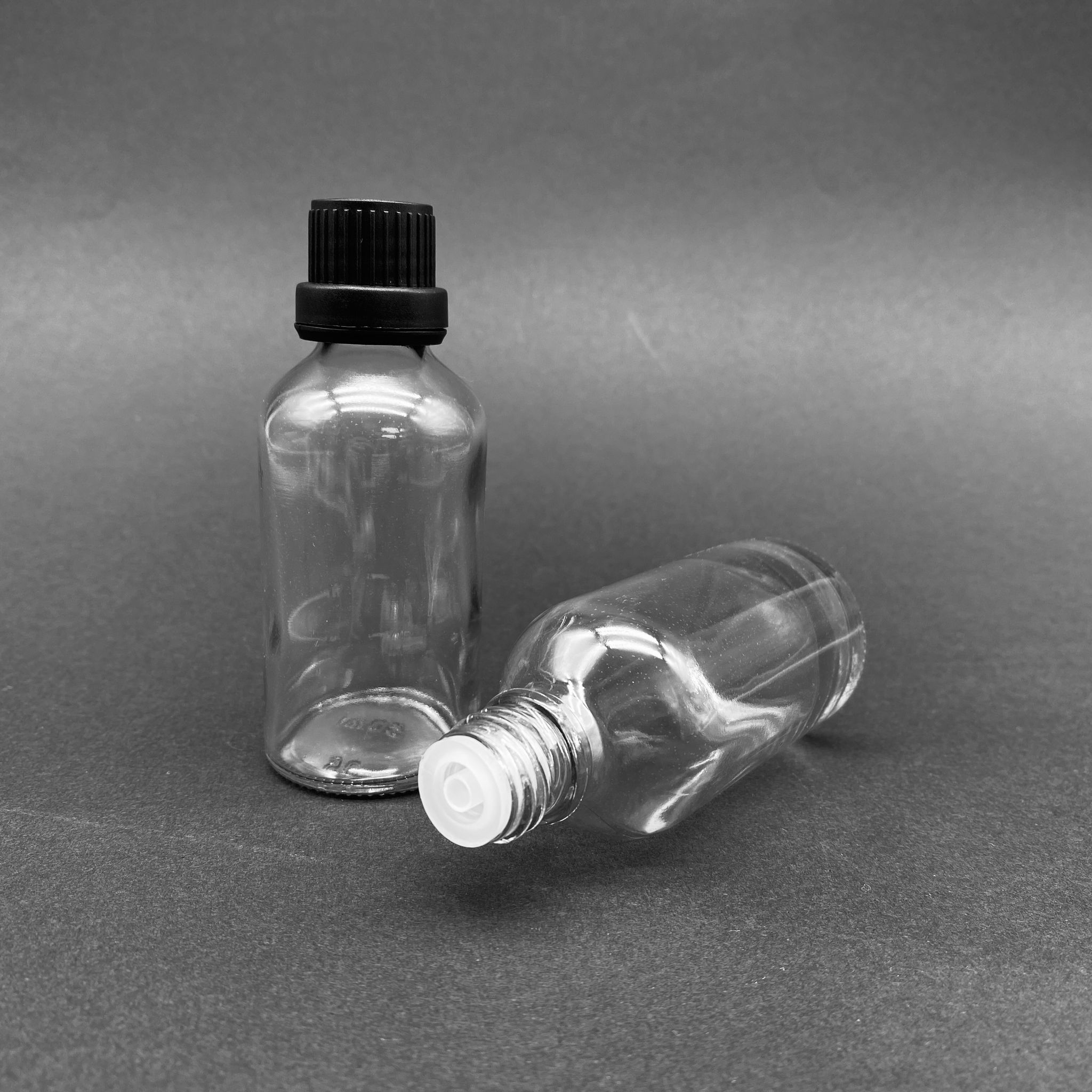 50 Cc Şeffaf İçten Damlalıklı - Siyah Kilit Kapaklı Cam Şişe - 50 Ml Saydam Standart İçten Damlalıklı Cam Şişe