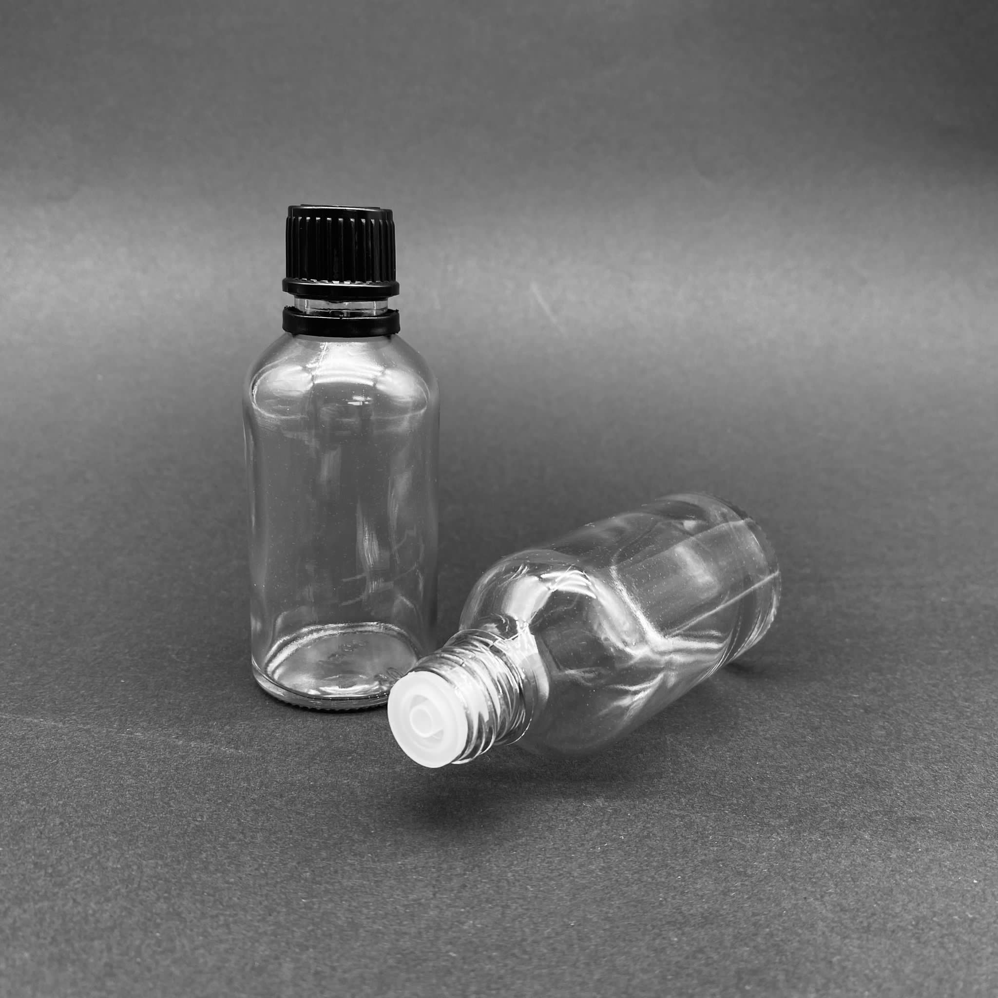 50 Cc Şeffaf İçten Damlalıklı - Siyah Kilit Kapaklı Cam Şişe - 50 Ml Saydam Yeni İçten Damlalıklı Cam Şişe