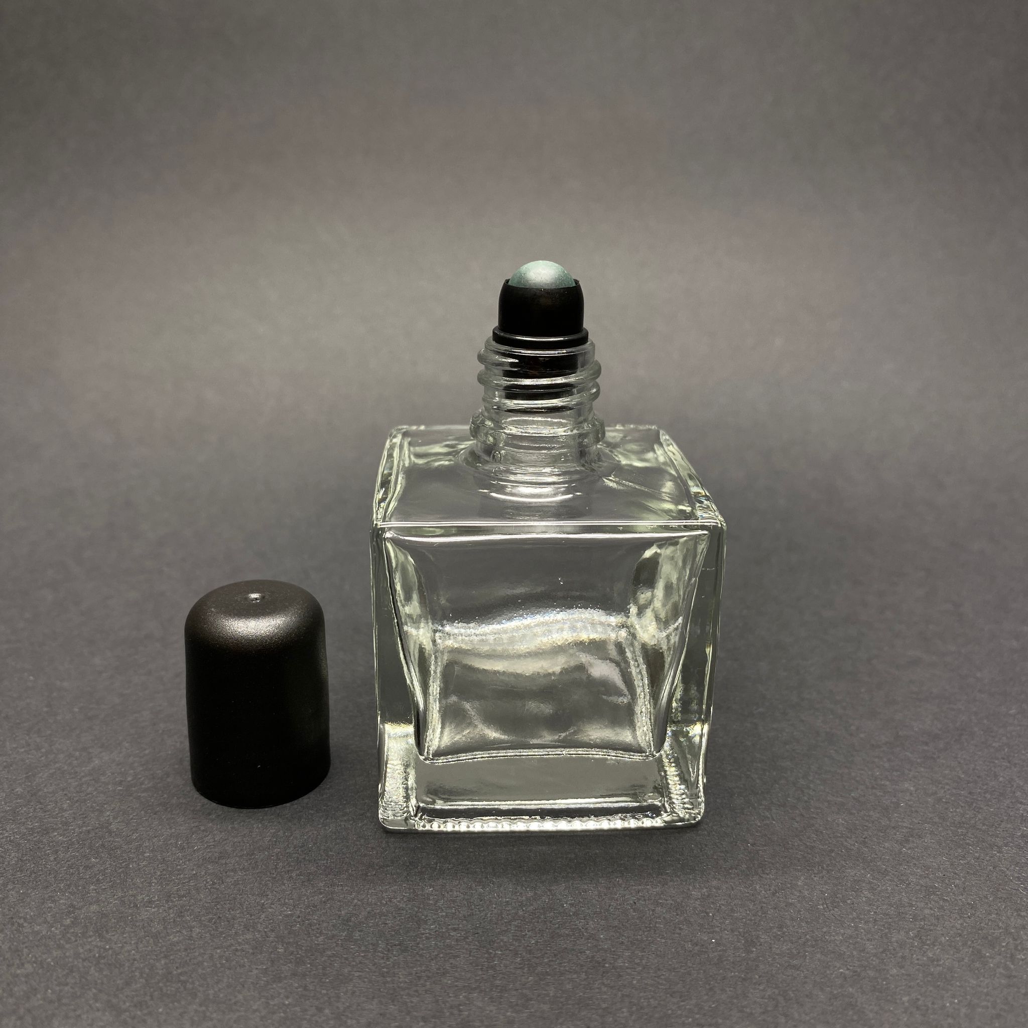 50 Cc Şeffaf Kare Cam Roll-On Şişesi - Siyah Kapaklı -  50 Ml Cam Bilyeli Şişe - Cam Roll On Şişe - Cam Esans Şişesi